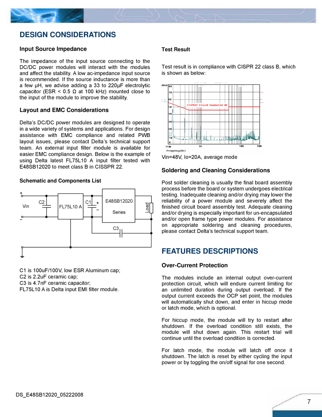 Delta Electronics Series 240W manual Design Considerations, Features Descriptions 