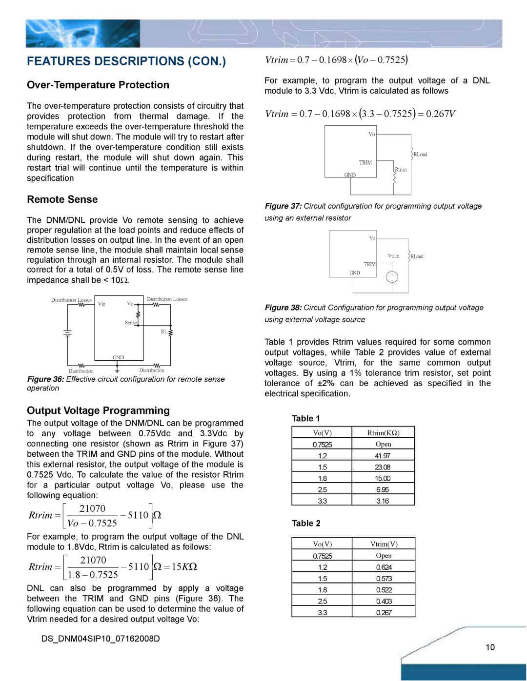 Delta Electronics Series DNM04 manual Features Descriptions CON, Over-Temperature Protection, Remote Sense 