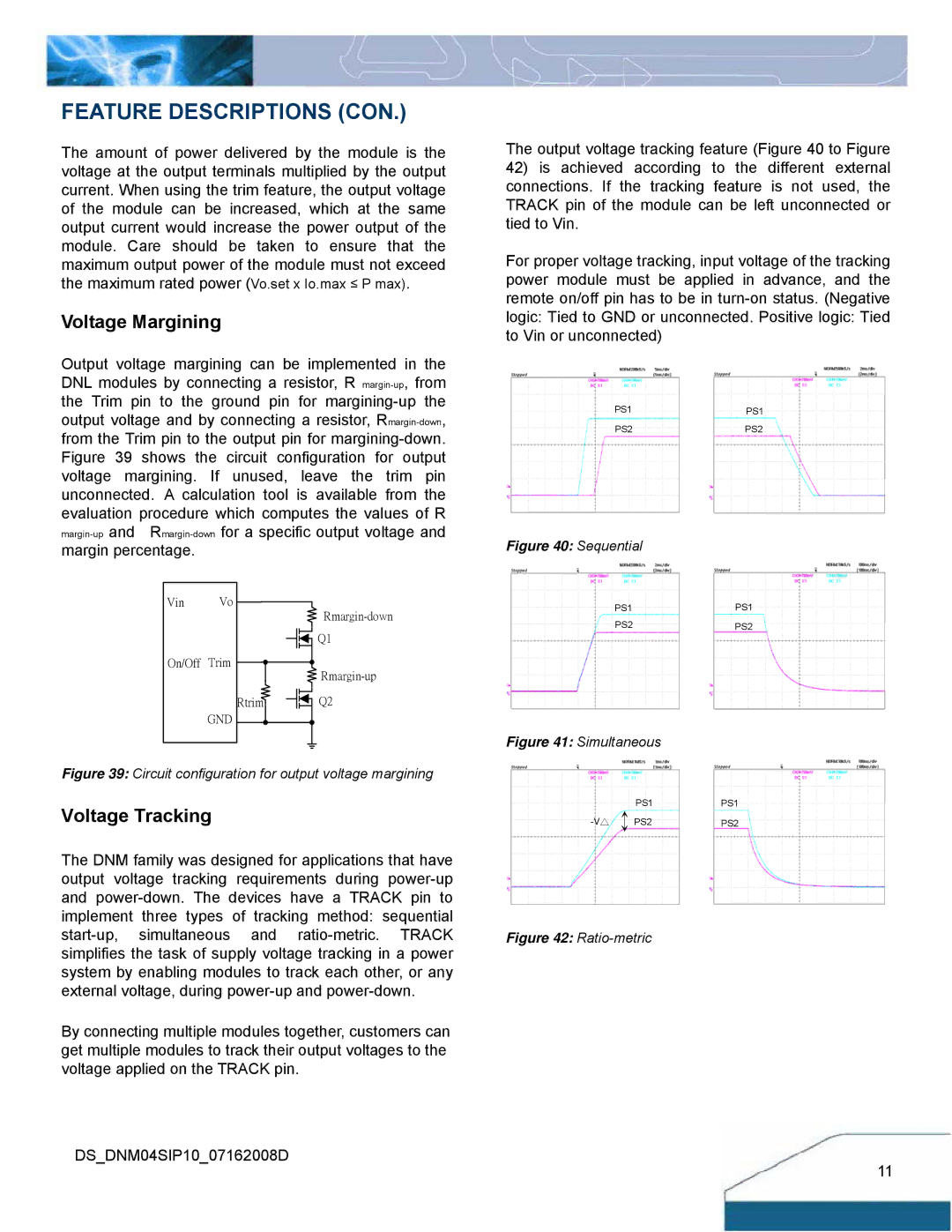 Delta Electronics Series DNM04 manual Feature Descriptions CON, Voltage Margining, Voltage Tracking 