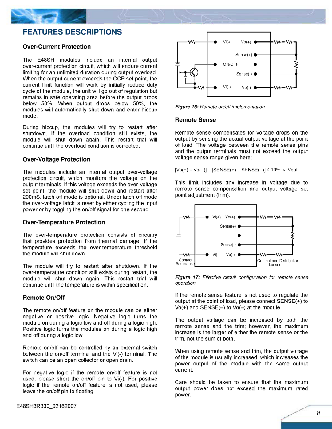 Delta Electronics Series E48SH manual Features Descriptions 