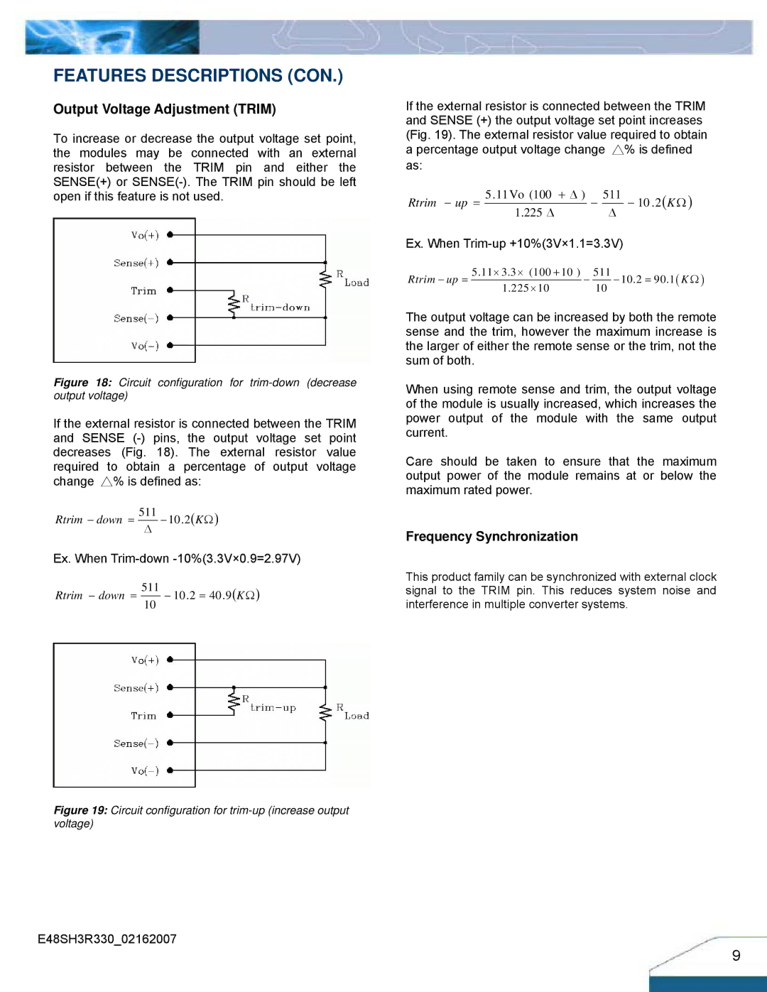 Delta Electronics Series E48SH manual Features Descriptions CON, Output Voltage Adjustment Trim 