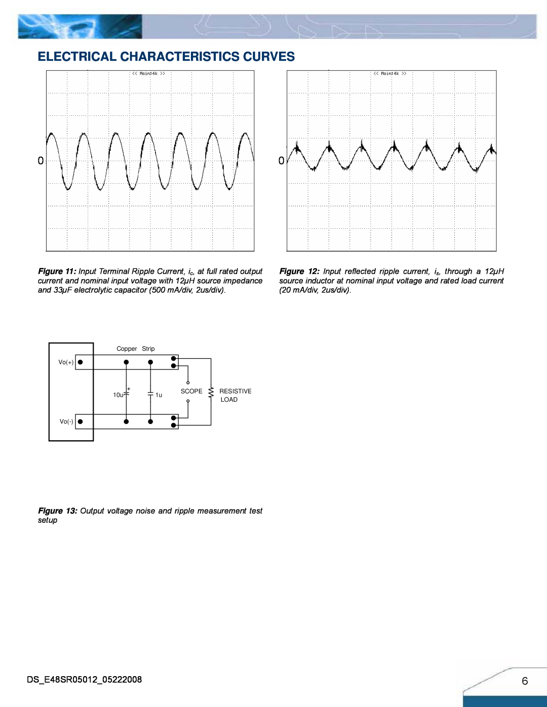 Delta Electronics Series E48SR Electrical Characteristics Curves, Output voltage noise and ripple measurement test setup 