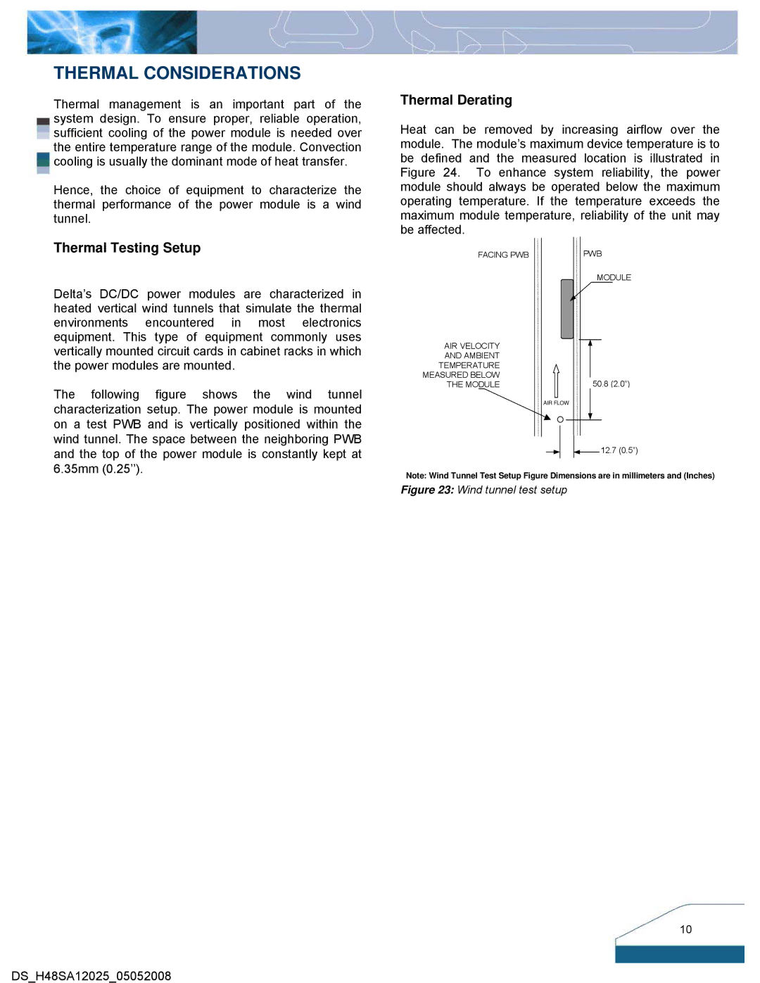 Delta Electronics Series H48SA manual Thermal Considerations, Thermal Derating, Thermal Testing Setup 