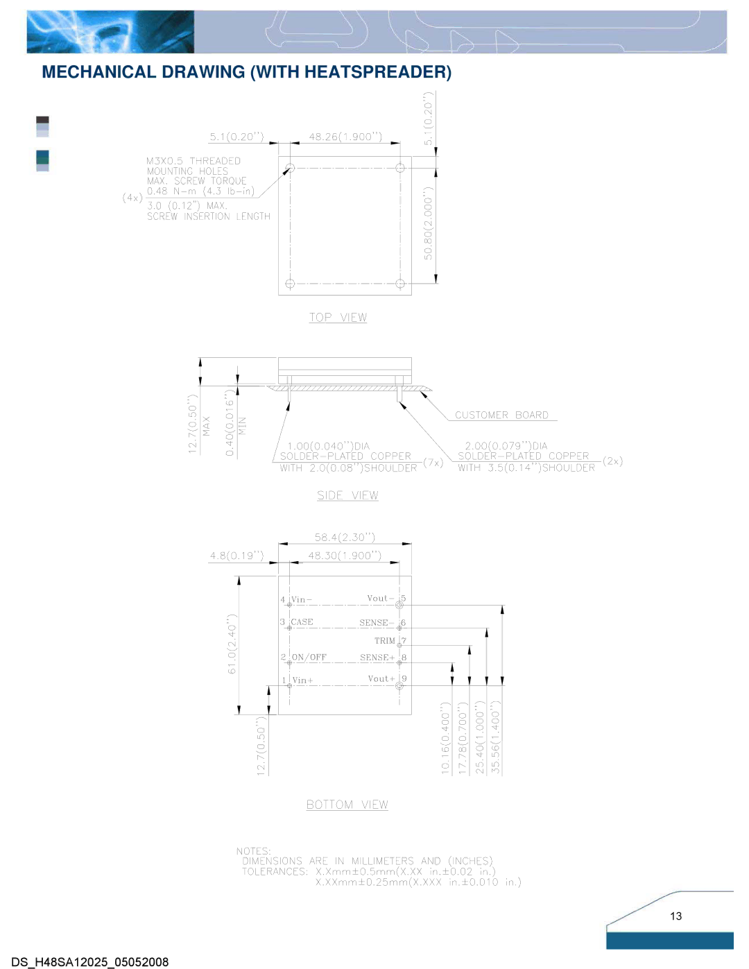 Delta Electronics Series H48SA manual Mechanical Drawing with Heatspreader 