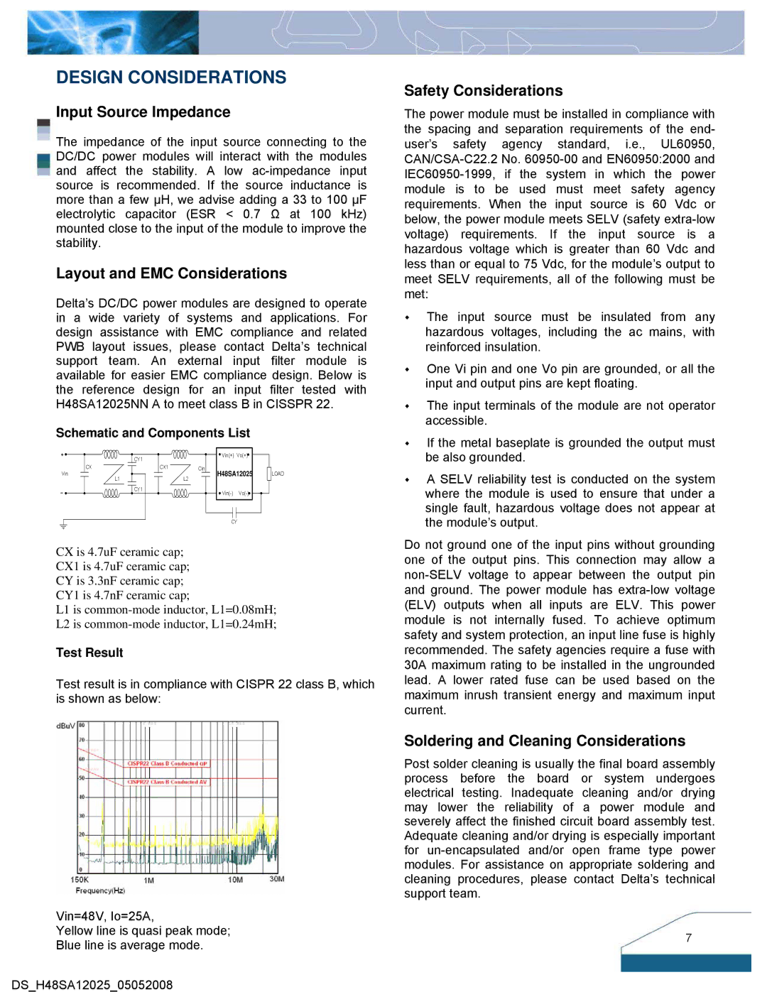 Delta Electronics Series H48SA manual Design Considerations, Input Source Impedance 