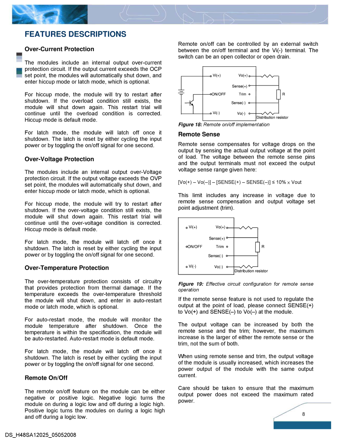 Delta Electronics Series H48SA manual Features Descriptions 