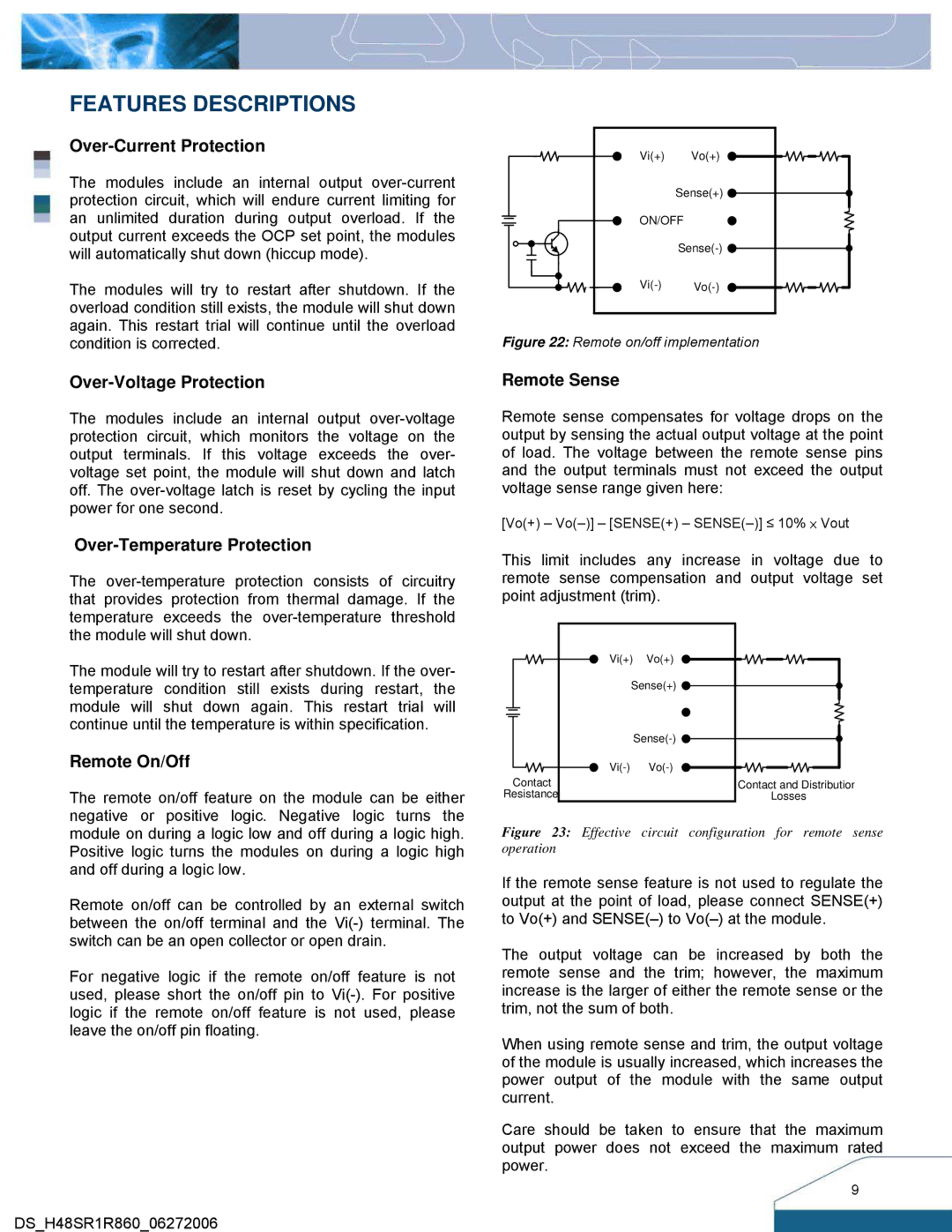 Delta Electronics Series H48SR manual Features Descriptions 