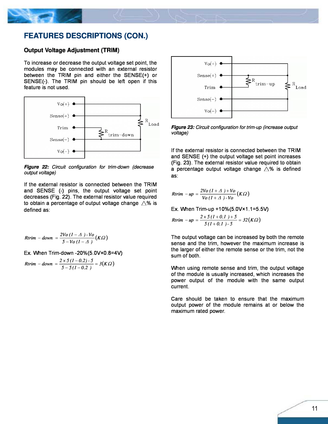 Delta Electronics Series H48SV manual Features Descriptions Con, Output Voltage Adjustment TRIM 
