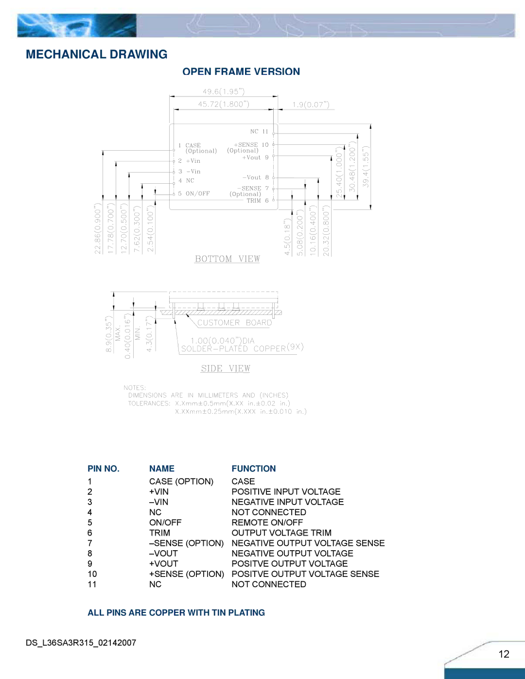 Delta Electronics Series L36SA manual Mechanical Drawing, Open Frame Version 