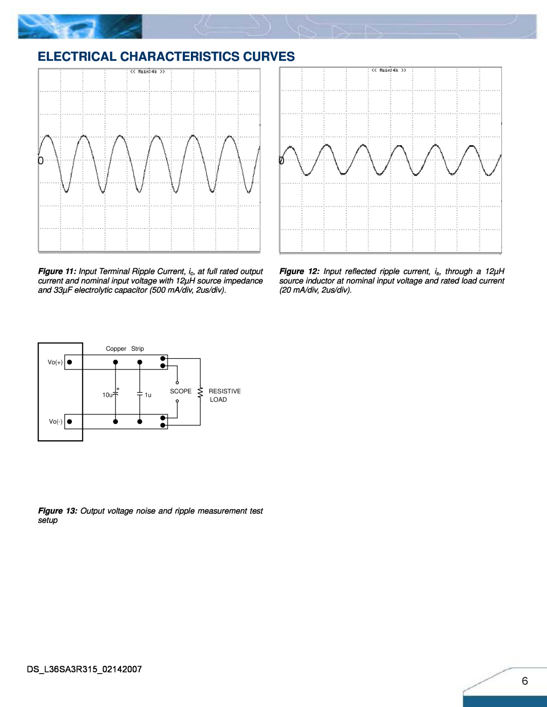 Delta Electronics Series L36SA Electrical Characteristics Curves, Output voltage noise and ripple measurement test setup 