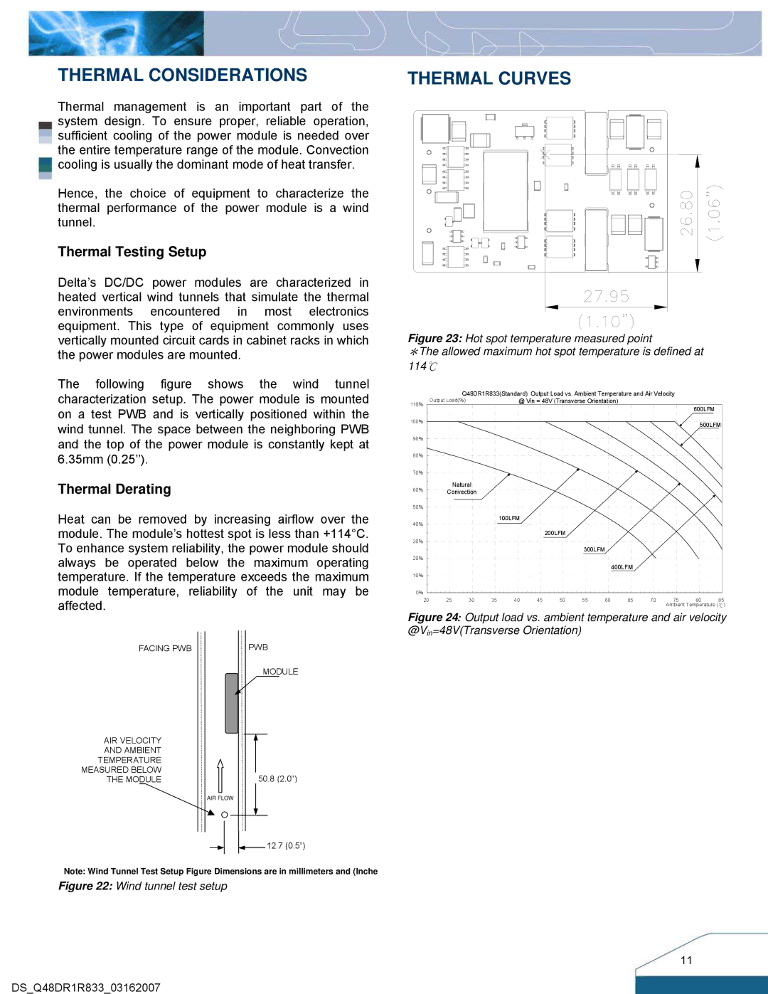 Delta Electronics Series Q48DR manual Thermal Considerations, Thermal Curves, Thermal Testing Setup, Thermal Derating 