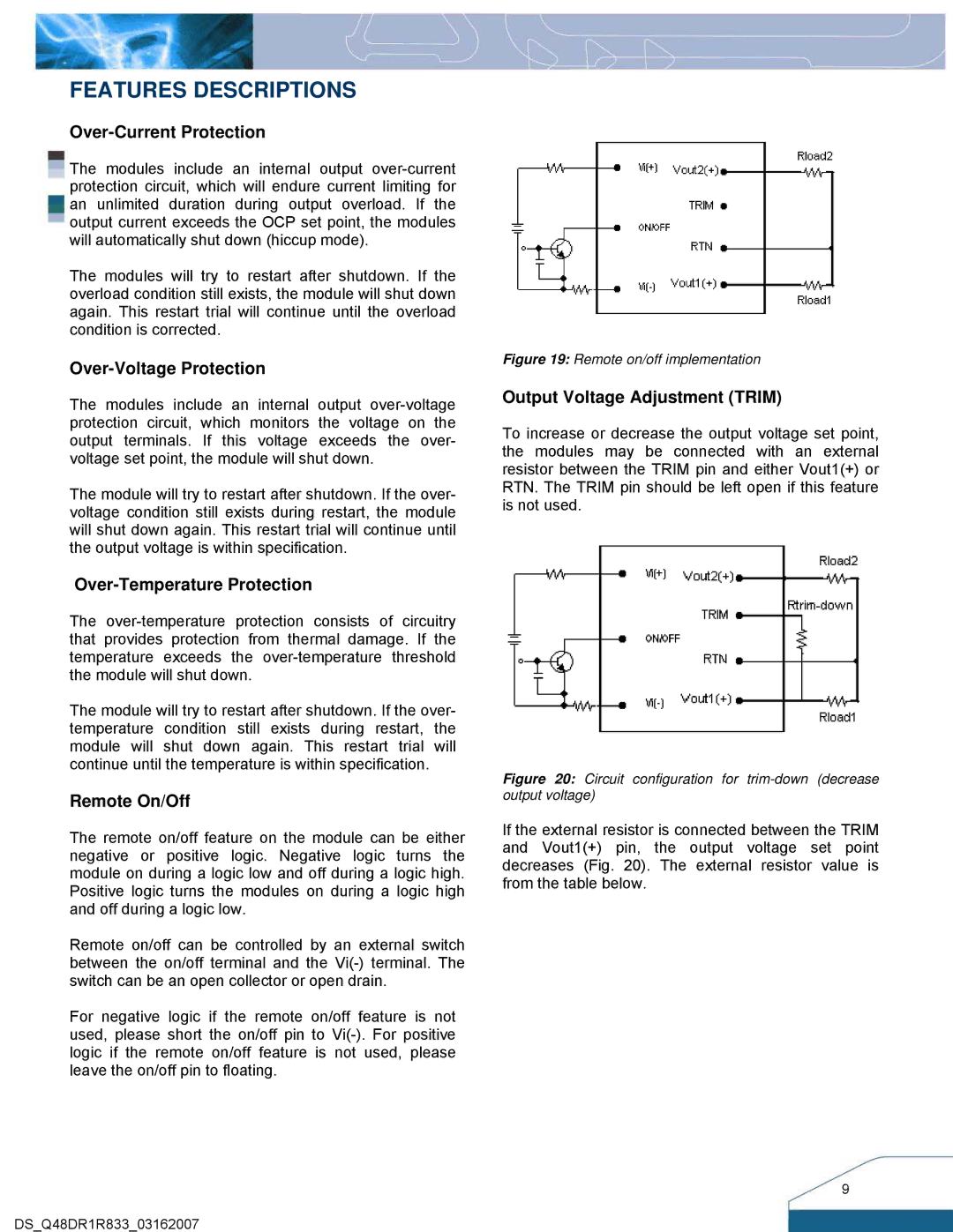 Delta Electronics Series Q48DR manual Features Descriptions 