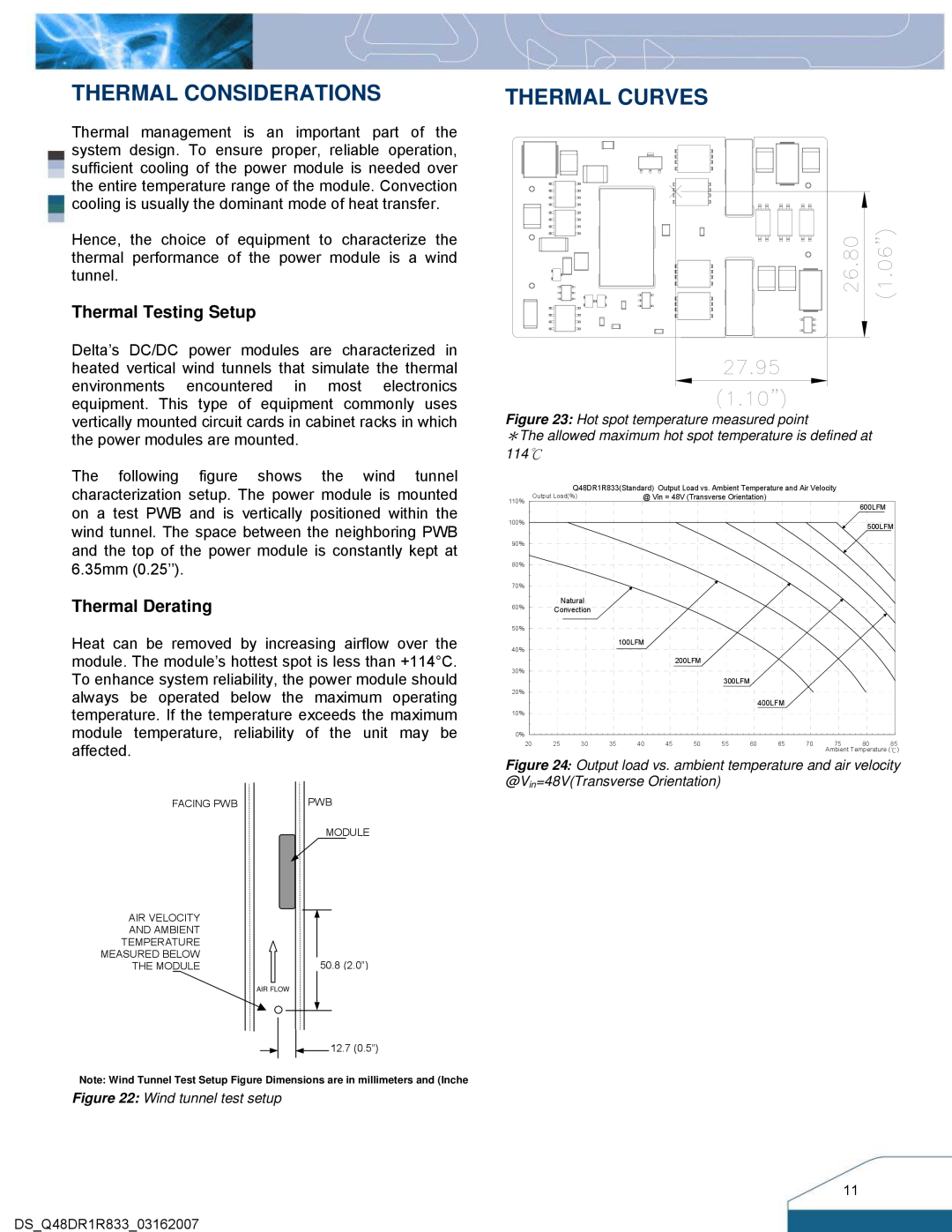 Delta Electronics Series Q48DR manual Thermal Considerations, Thermal Curves, Thermal Testing Setup, Thermal Derating 