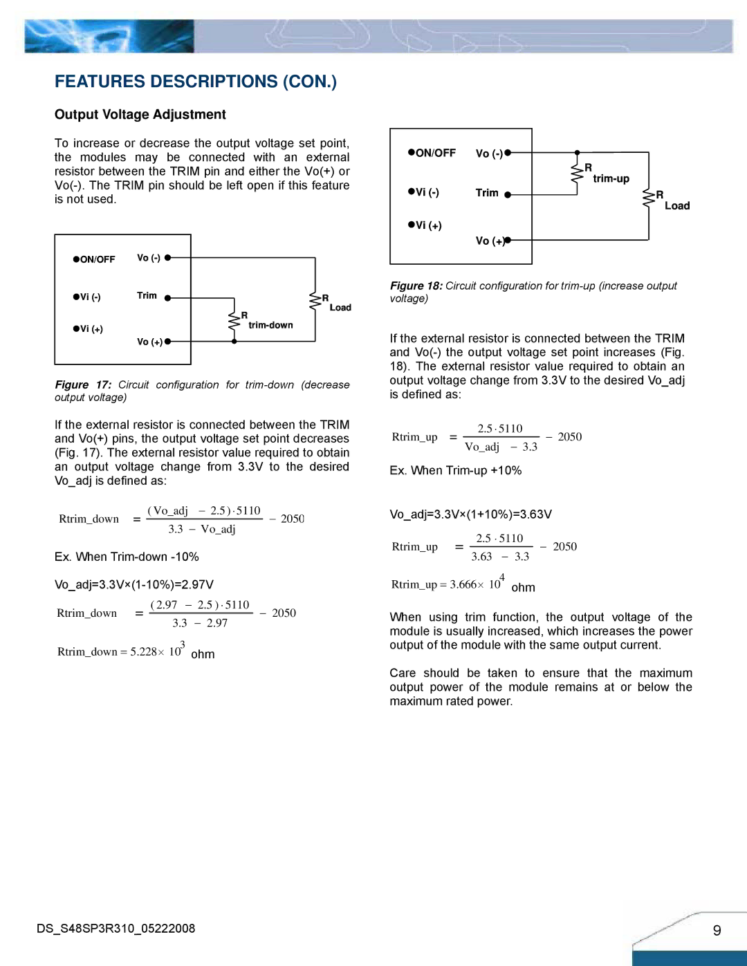 Delta Electronics Series S48SP manual Features Descriptions CON, Output Voltage Adjustment 