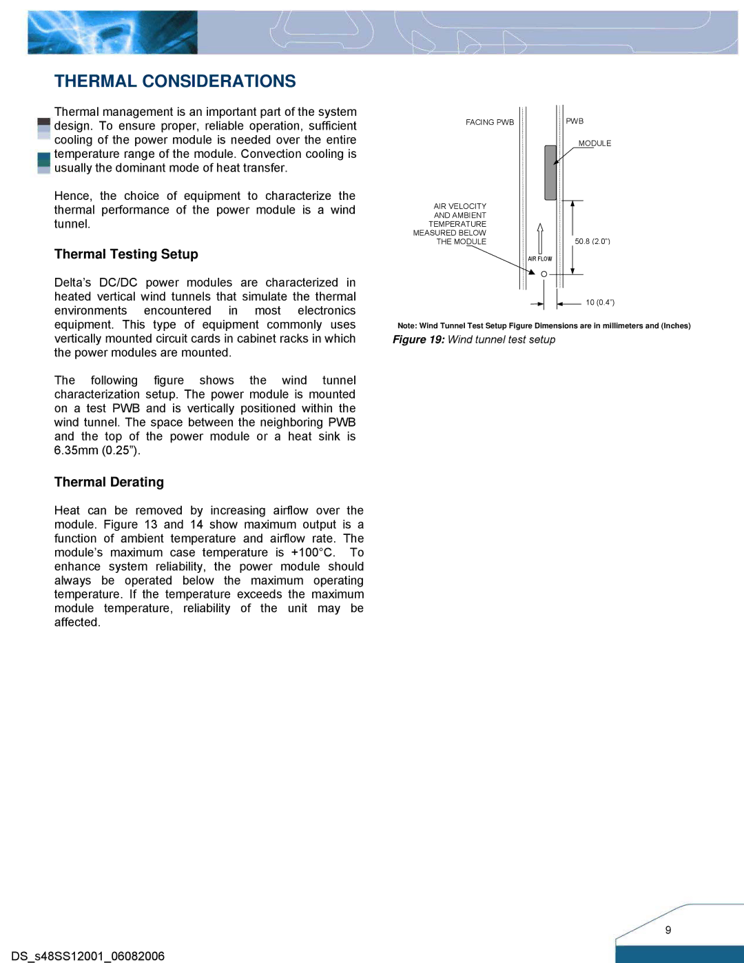 Delta Electronics Series S48SS manual Thermal Considerations, Thermal Testing Setup, Thermal Derating 