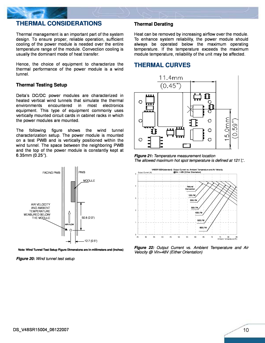 Delta Electronics Series V48SR manual Thermal Considerations, Thermal Curves, Thermal Testing Setup, Thermal Derating 