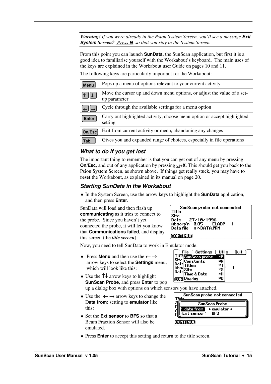 Delta Electronics SS1-UM-1.05 user manual What to do if you get lost, Starting SunData in the Workabout 