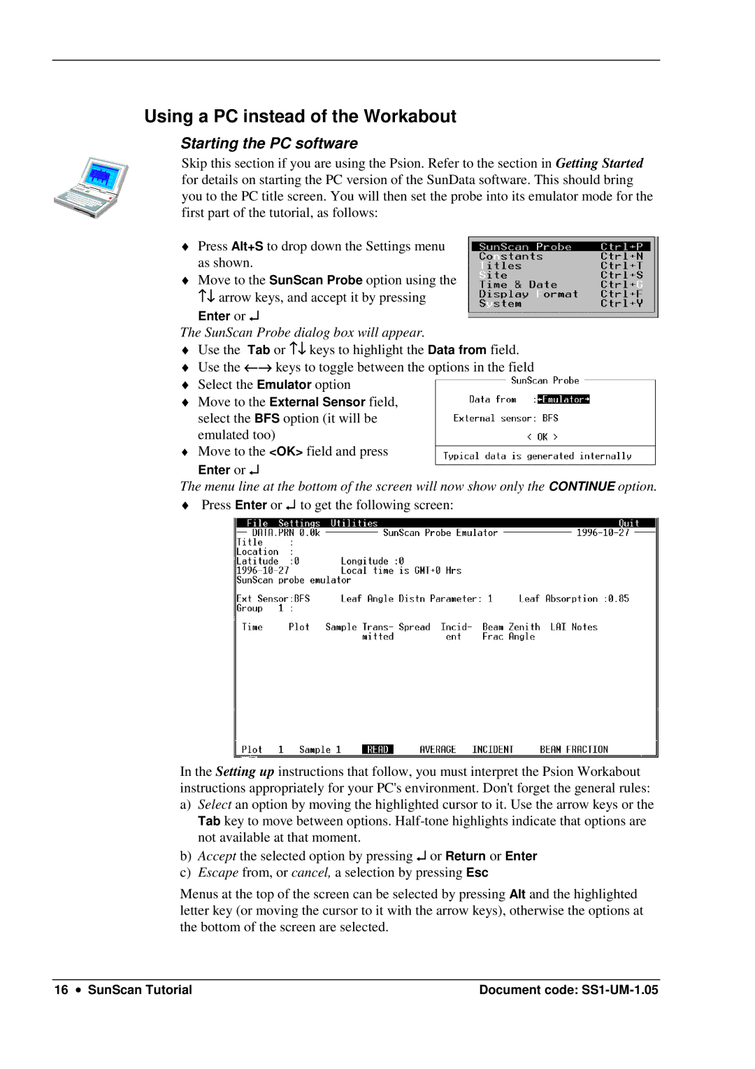 Delta Electronics SS1-UM-1.05 user manual Using a PC instead of the Workabout, Starting the PC software 