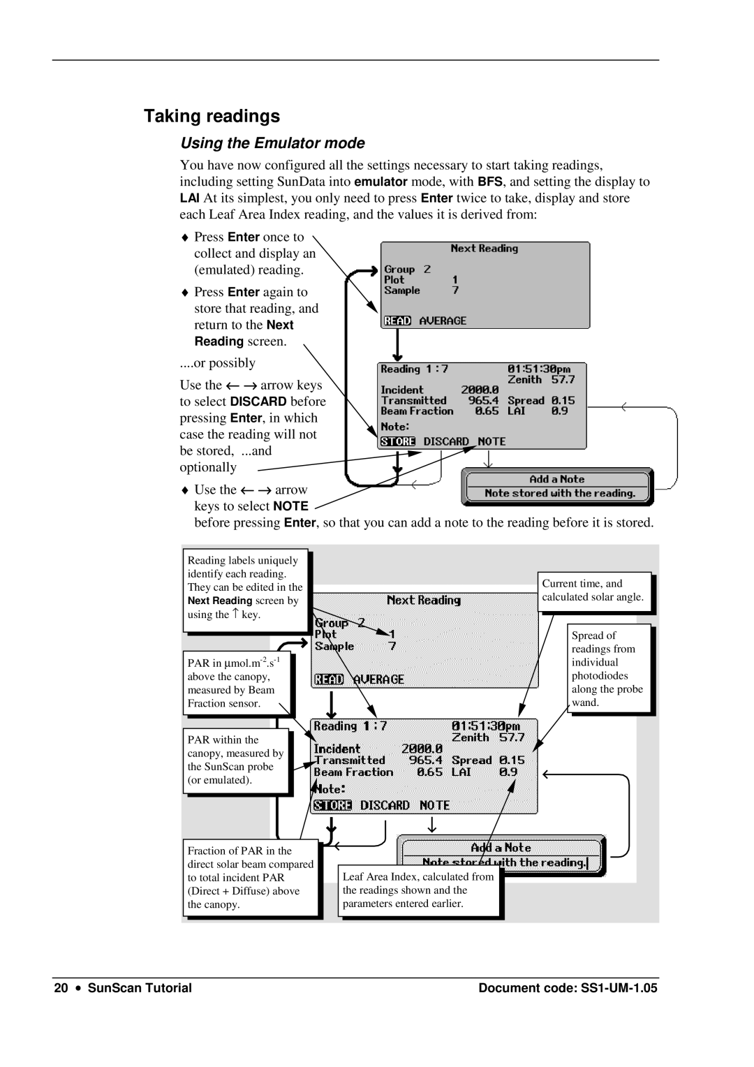 Delta Electronics SS1-UM-1.05 user manual Taking readings, Using the Emulator mode 