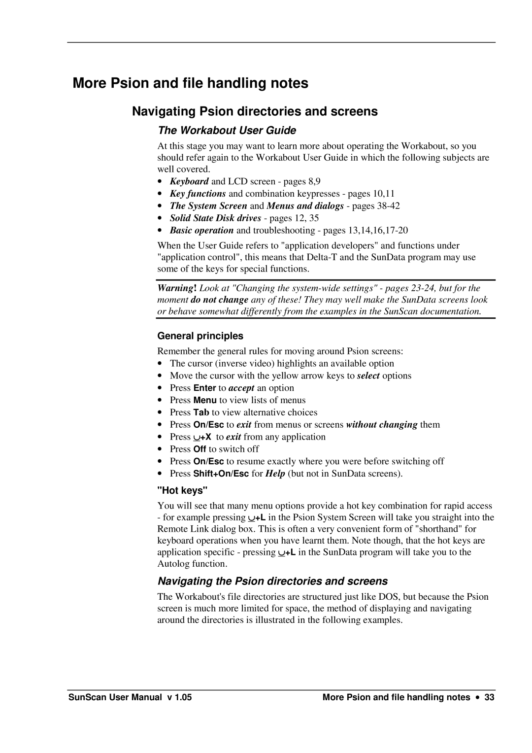 Delta Electronics SS1-UM-1.05 user manual More Psion and file handling notes, Navigating Psion directories and screens 