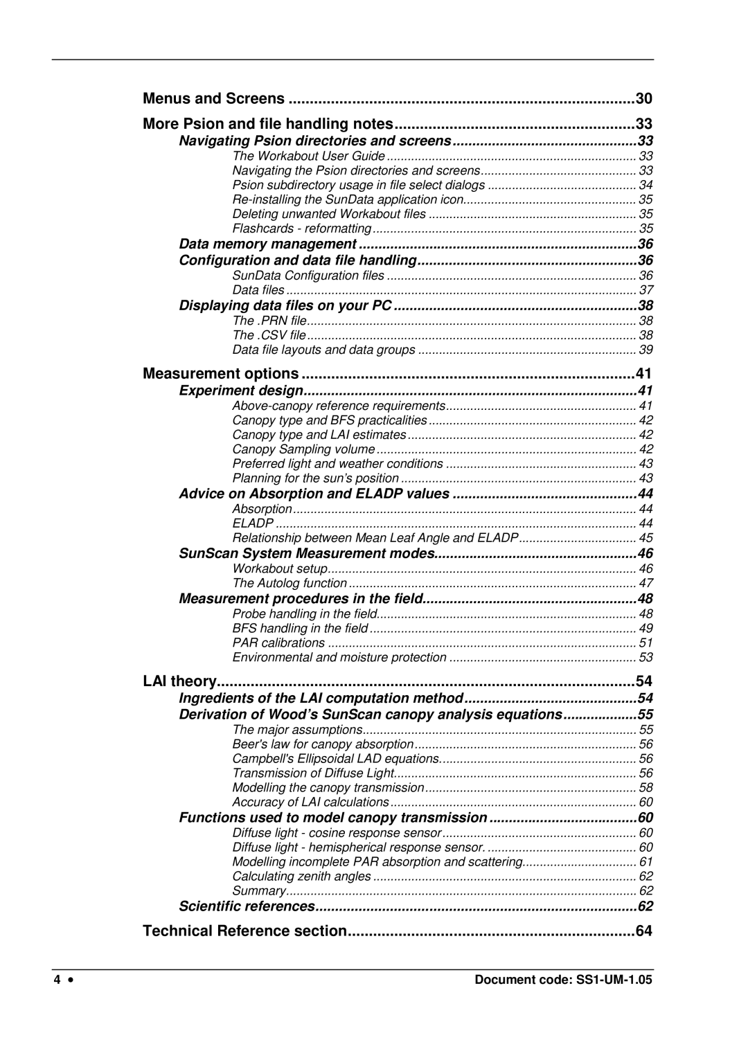 Delta Electronics SS1-UM-1.05 Menus and Screens More Psion and file handling notes, Measurement options, LAI theory 