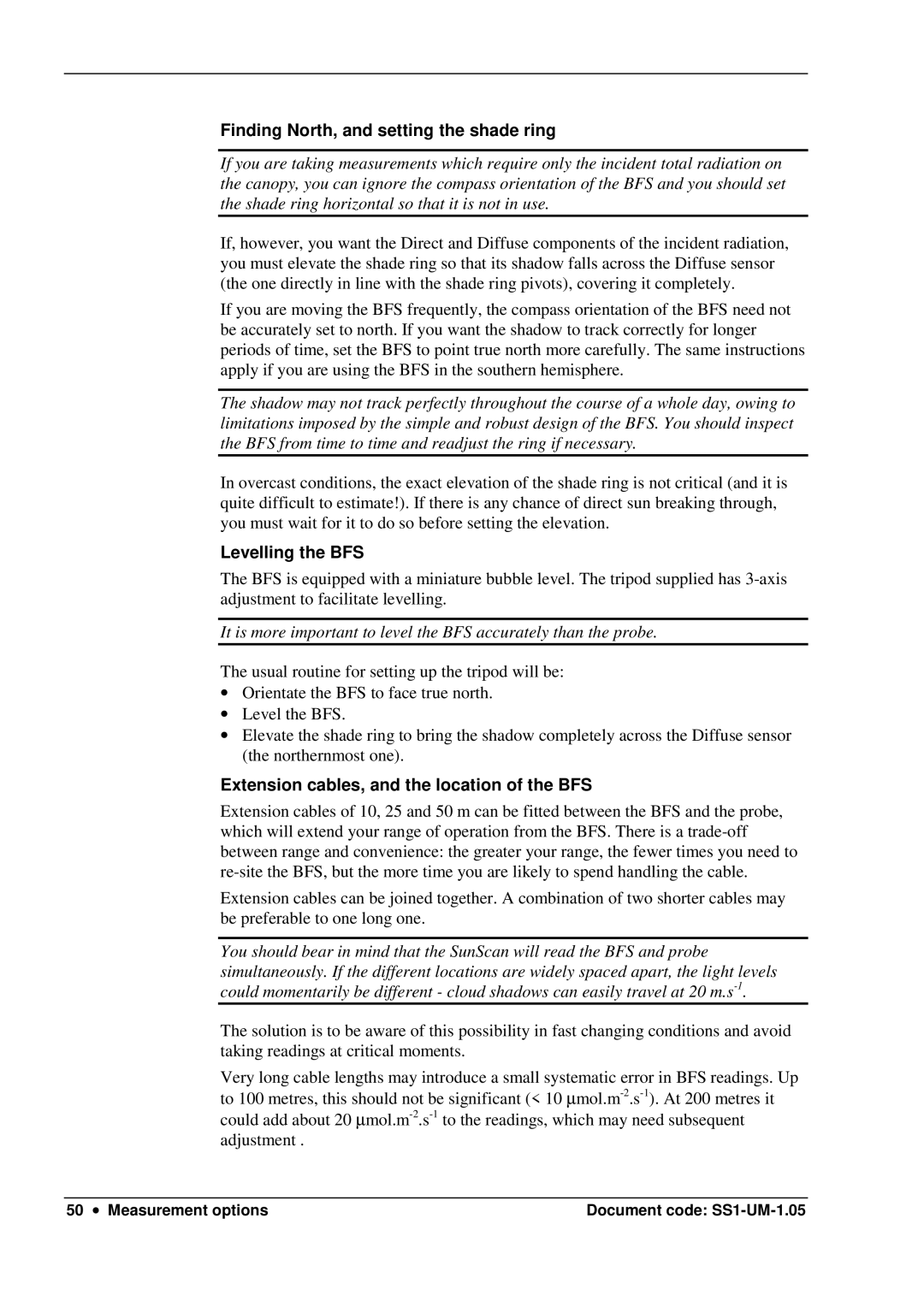 Delta Electronics SS1-UM-1.05 user manual Finding North, and setting the shade ring, Levelling the BFS 