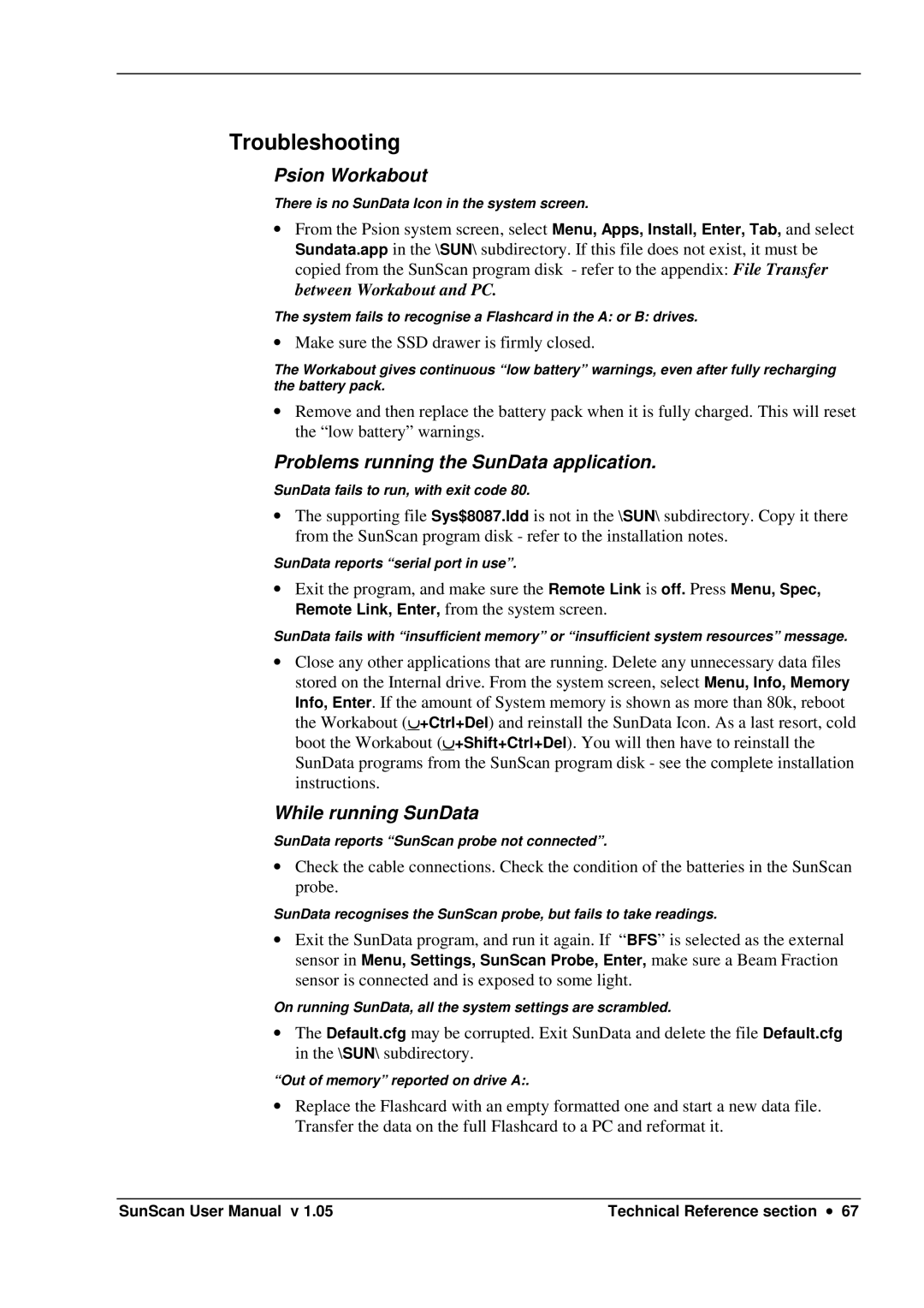 Delta Electronics SS1-UM-1.05 user manual Troubleshooting, Psion Workabout, Problems running the SunData application 