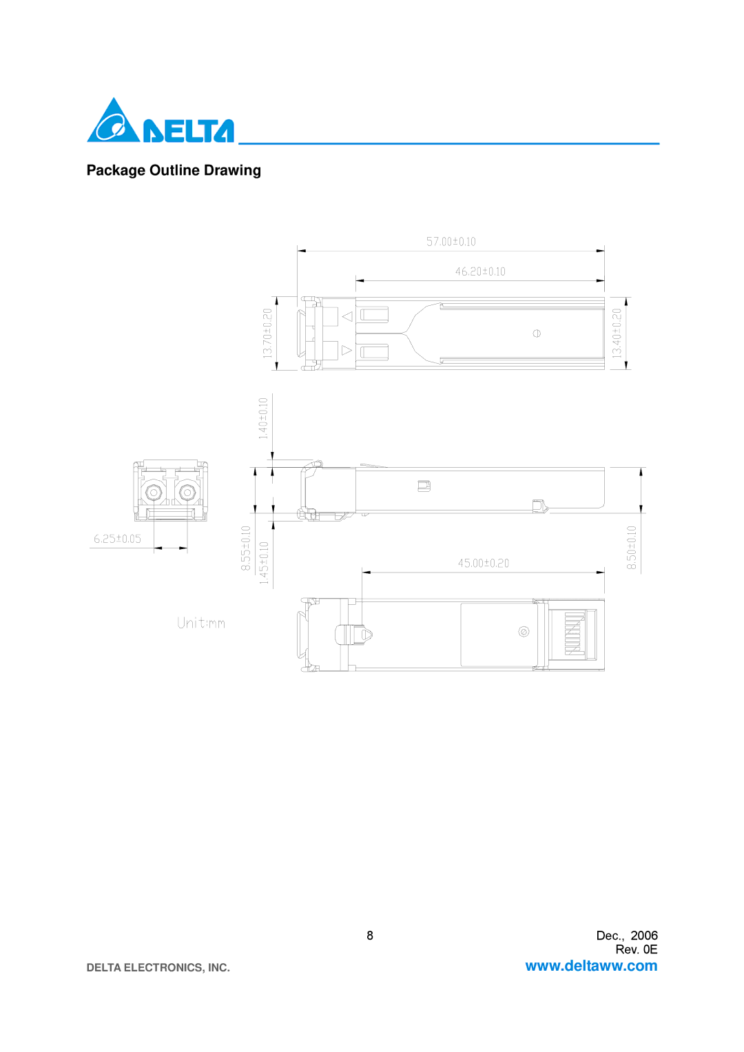 Delta Electronics STM-16, OC-48/SDH manual Package Outline Drawing 