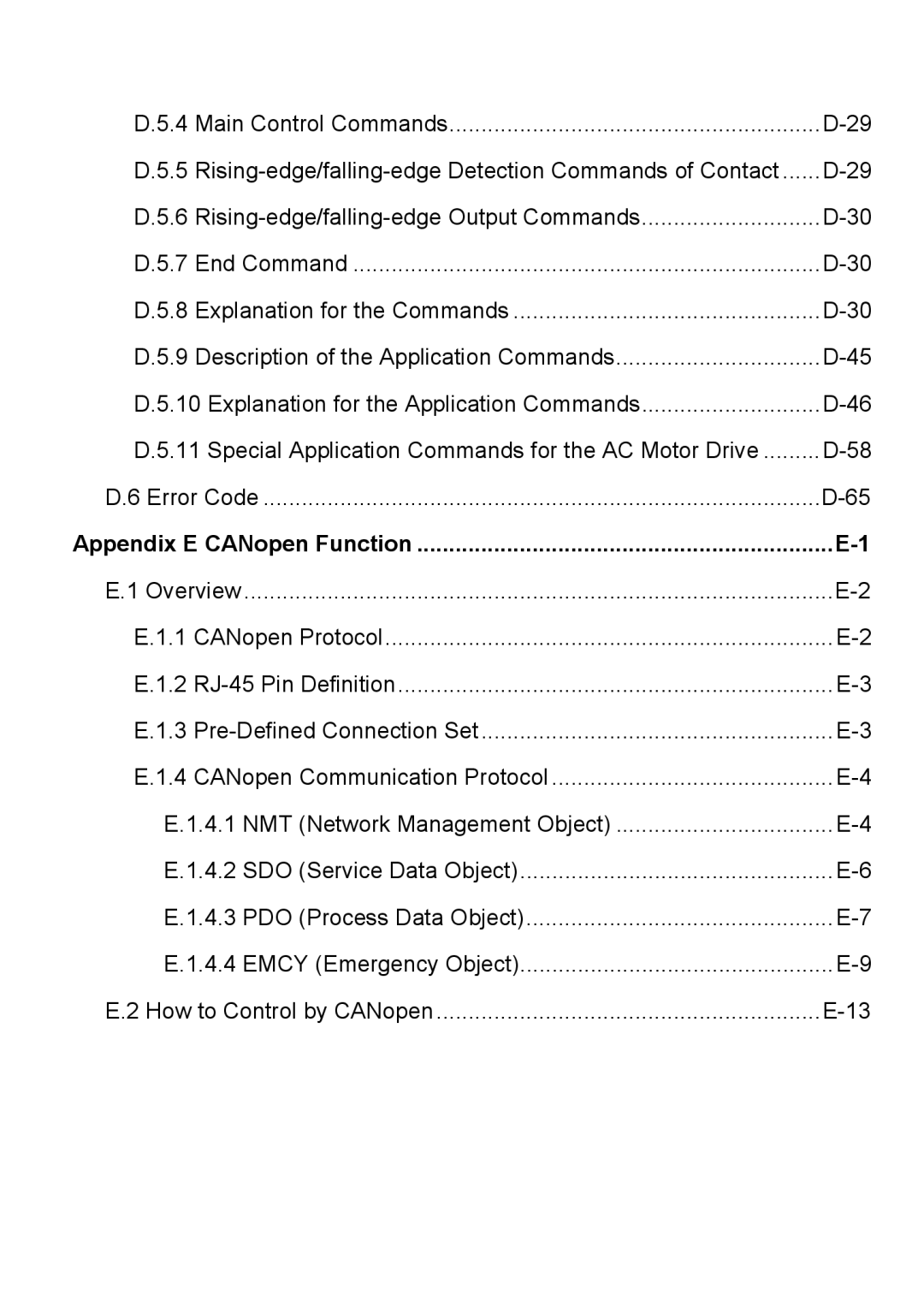 Delta Electronics VFD-E manual Appendix E CANopen Function 