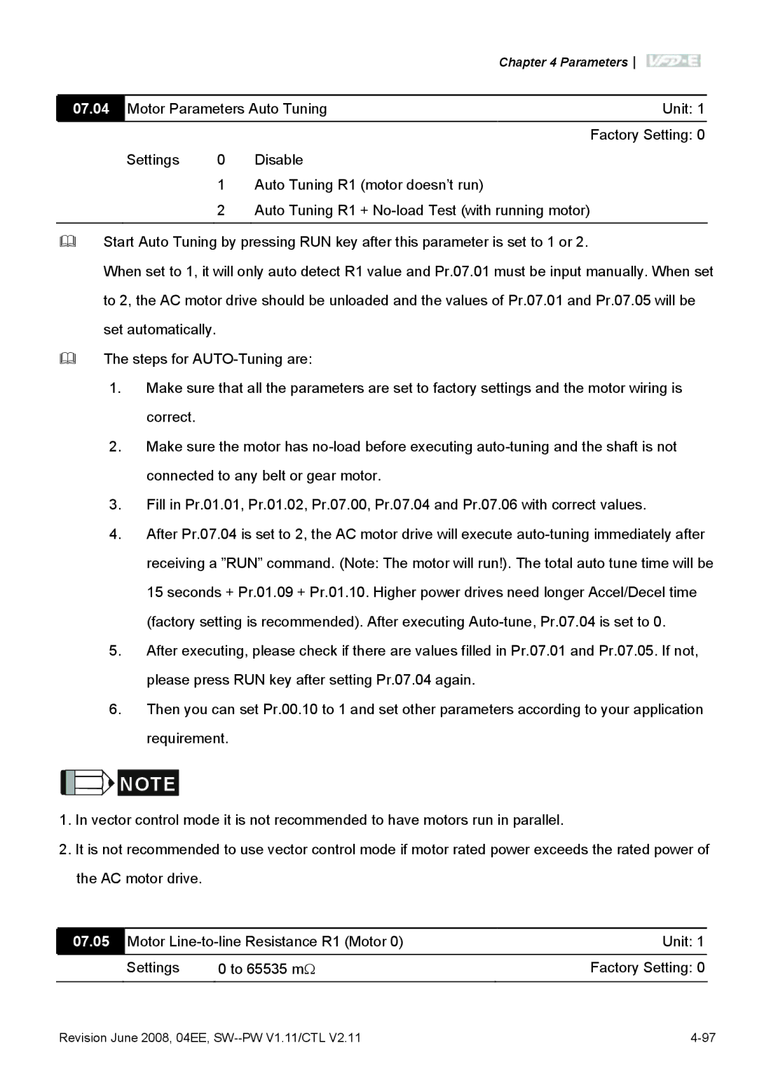 Delta Electronics VFD-E manual 07.04, 07.05 