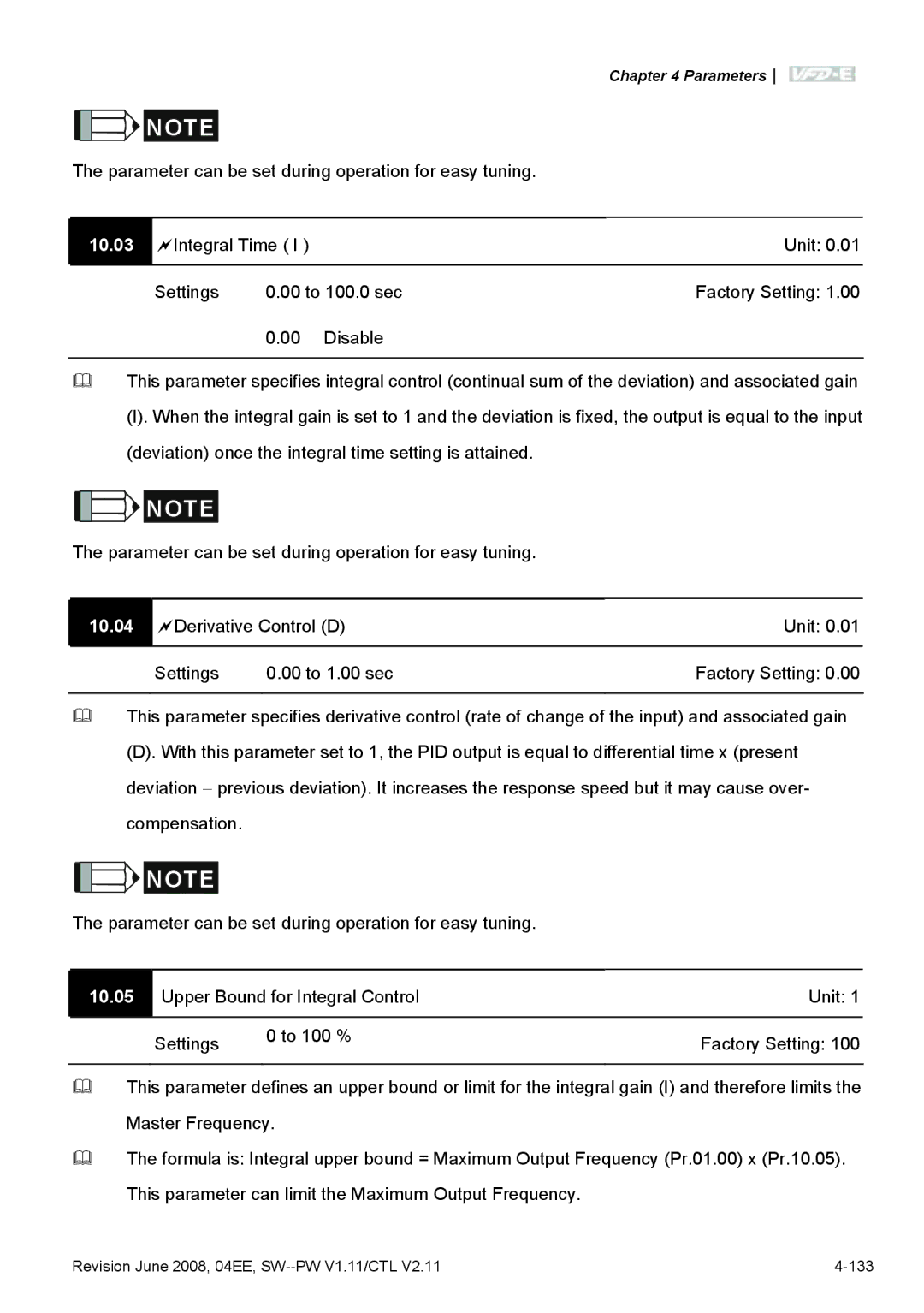 Delta Electronics VFD-E manual 10.03, 10.04, 10.05 