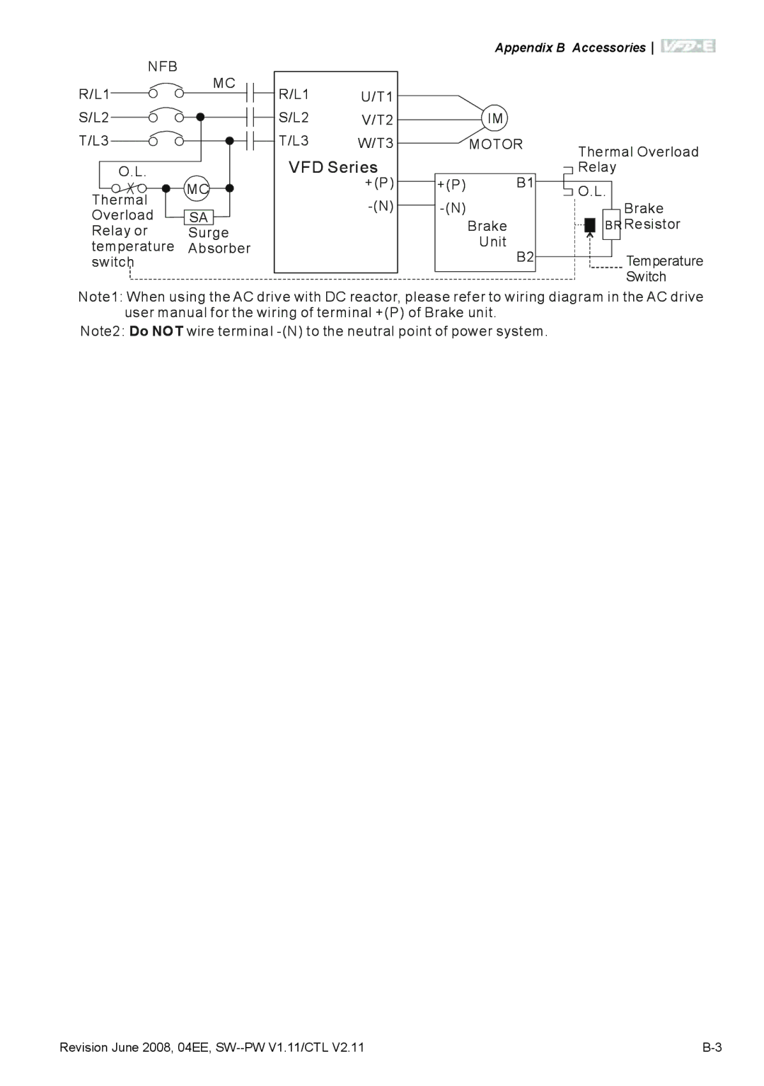 Delta Electronics VFD-E manual Nfb, Motor 