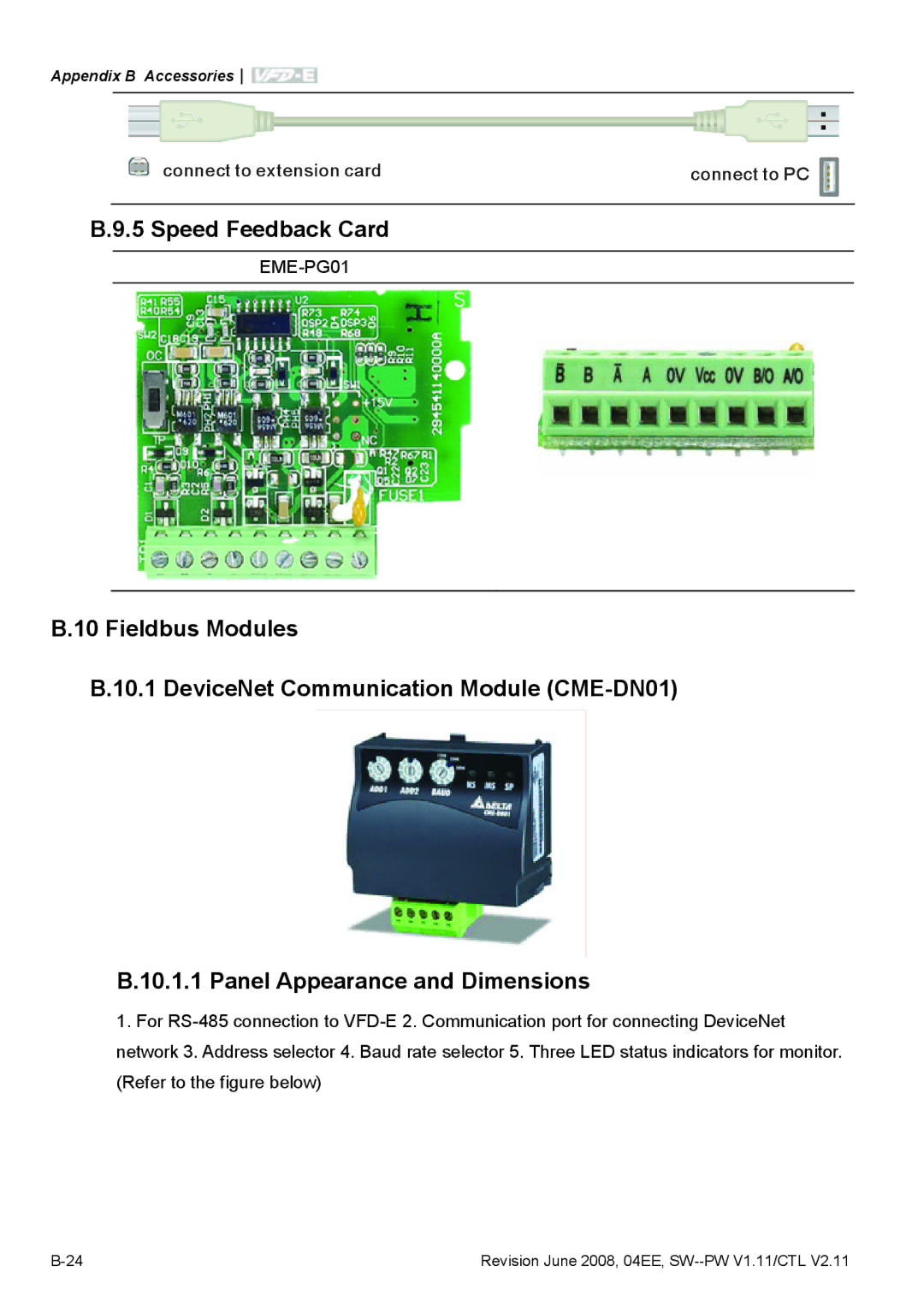 Delta Electronics VFD-E manual Speed Feedback Card, EME-PG01 