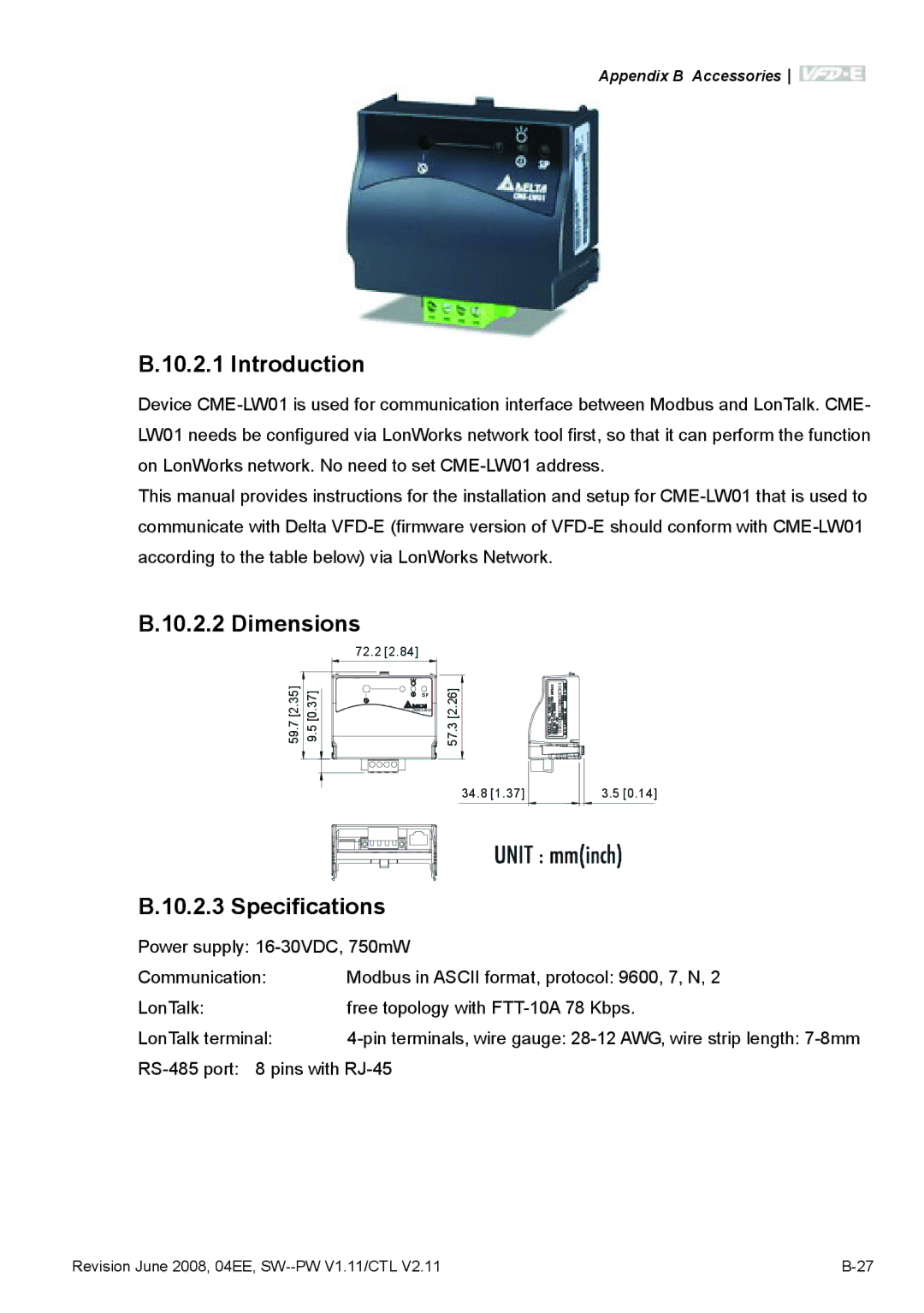 Delta Electronics VFD-E manual Introduction, Specifications 