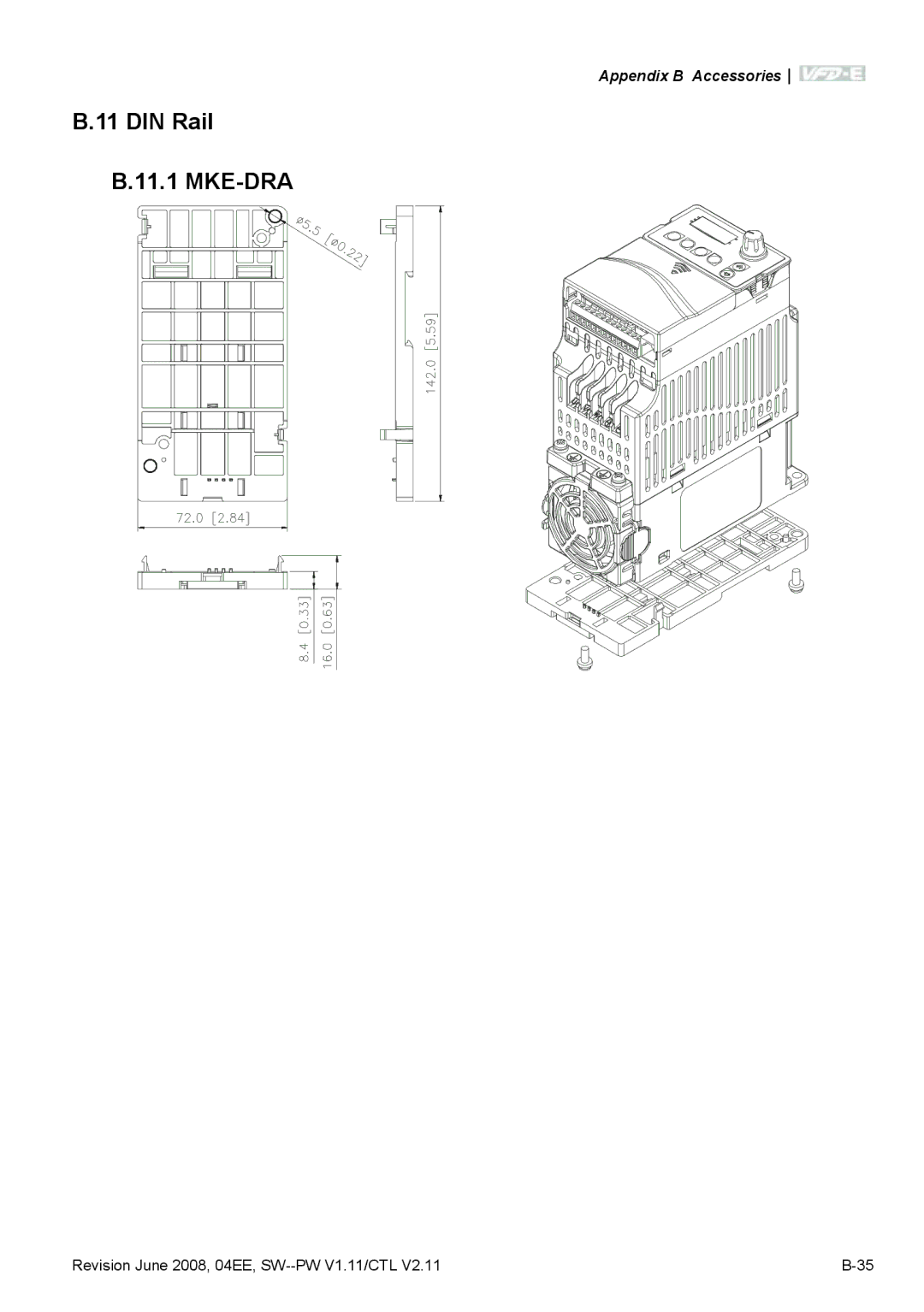 Delta Electronics VFD-E manual DIN Rail MKE-DRA 