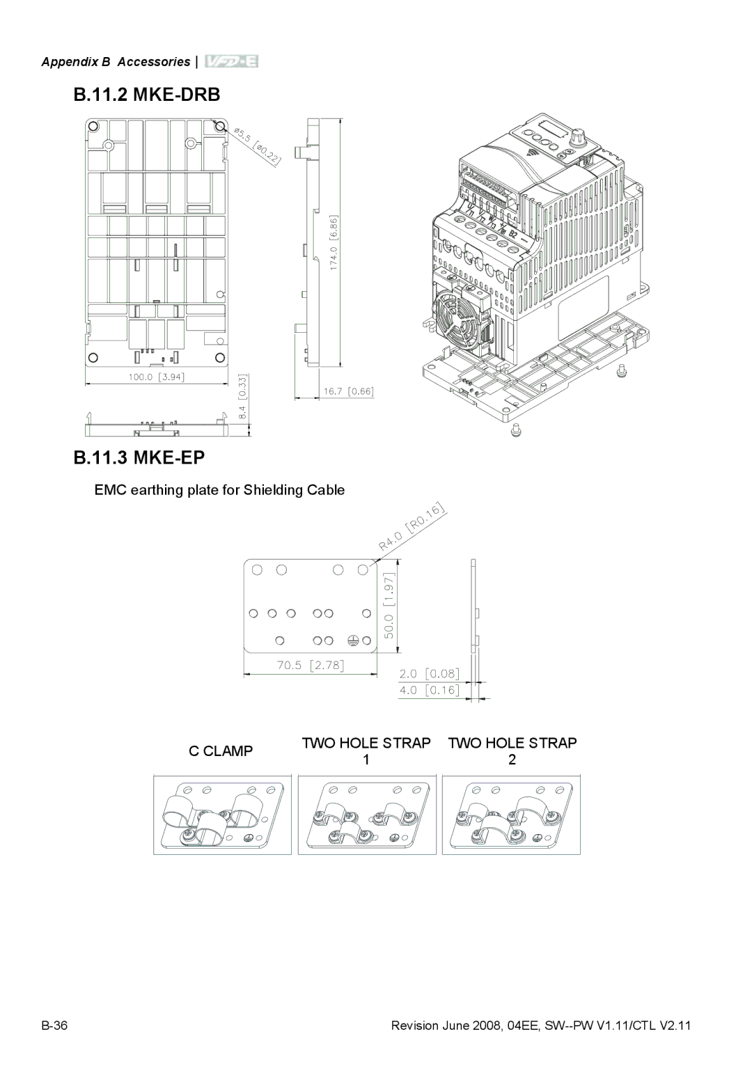 Delta Electronics VFD-E manual Mke-Drb Mke-Ep, Clamp TWO Hole Strap 