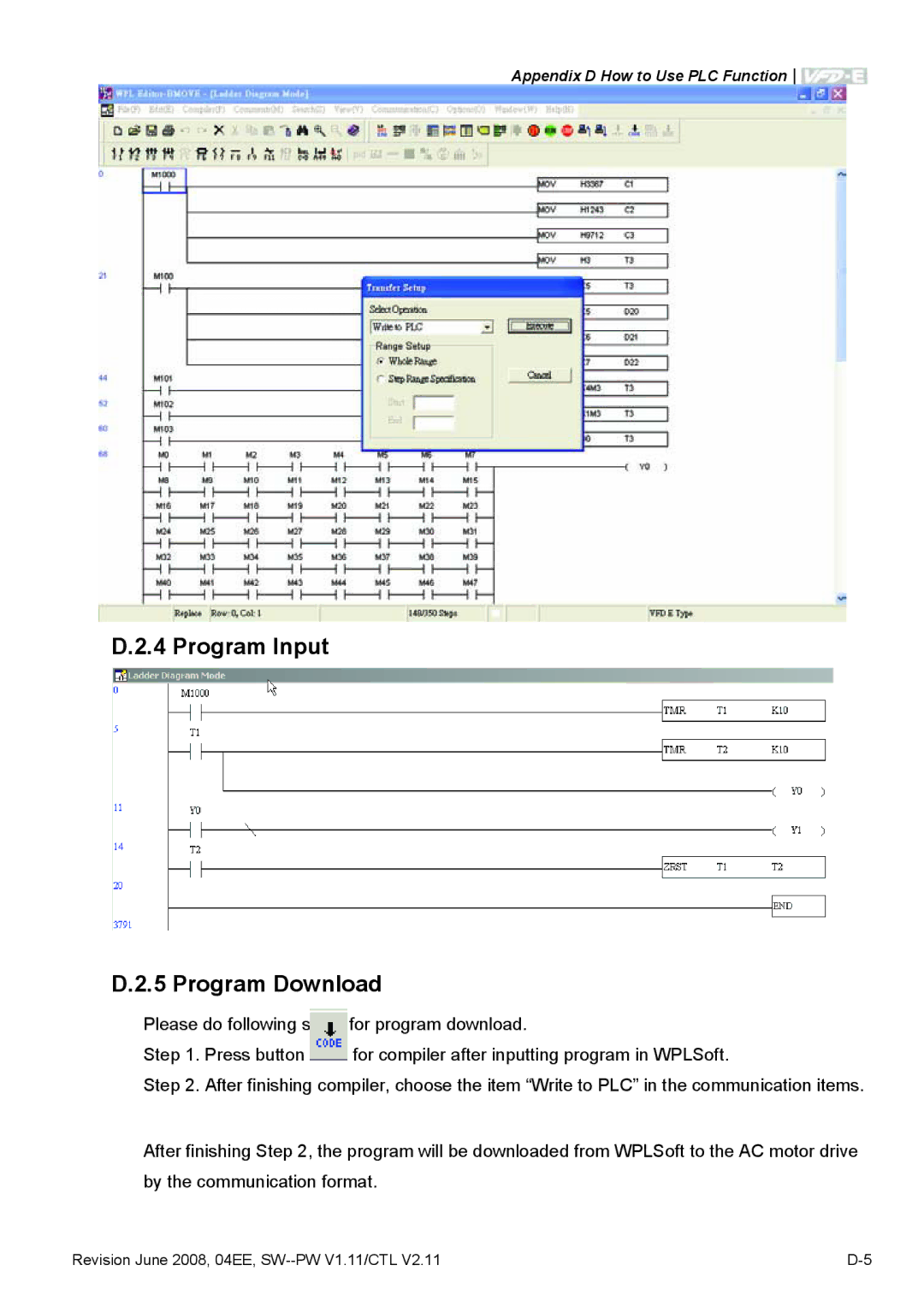 Delta Electronics VFD-E manual Program Input Program Download 