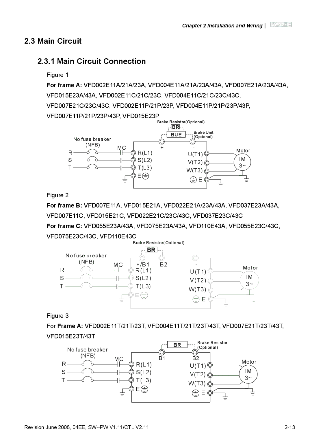 Delta Electronics VFD-E manual Main Circuit Main Circuit Connection 