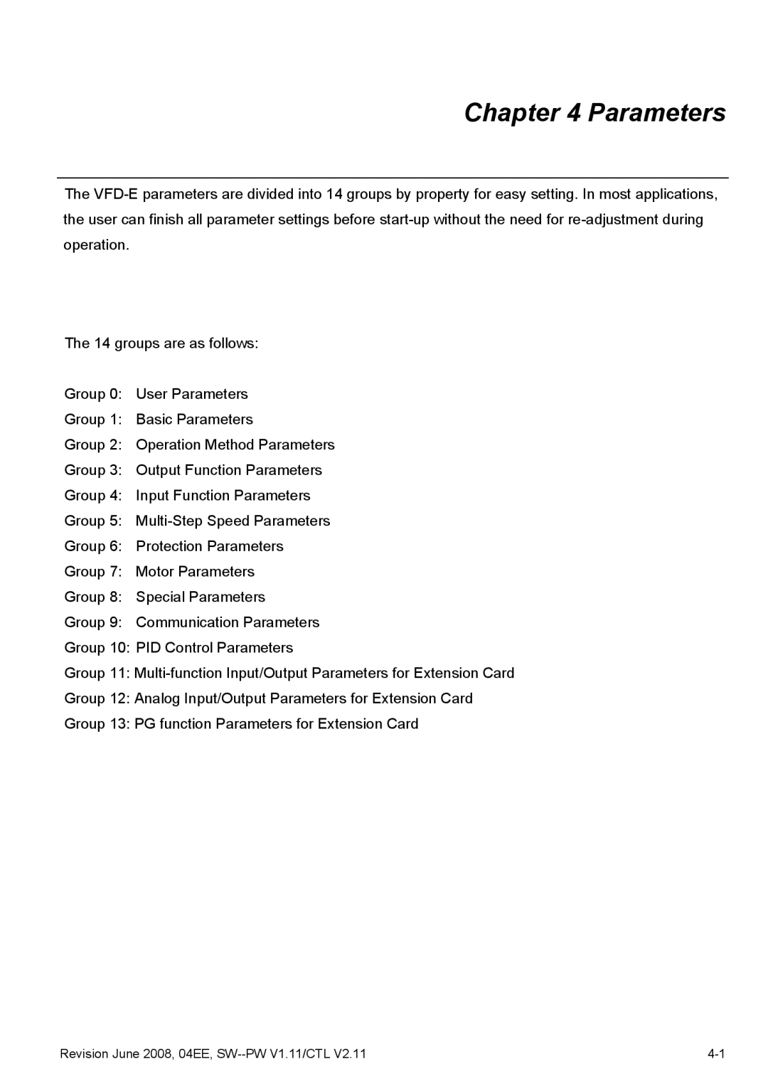 Delta Electronics VFD-E manual Parameters 