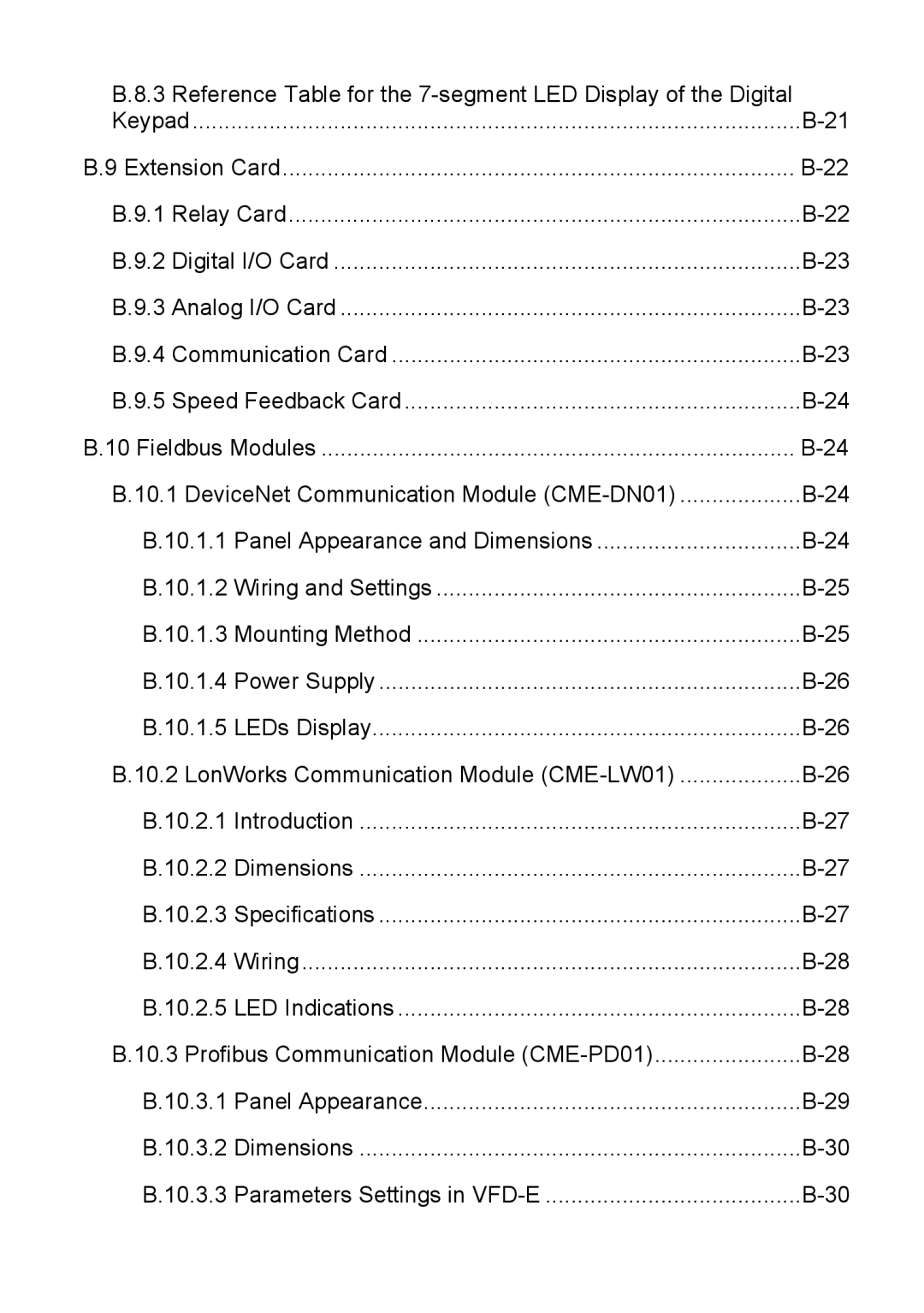 Delta Electronics VFD-E manual Reference Table for the 7-segment LED Display of the Digital 