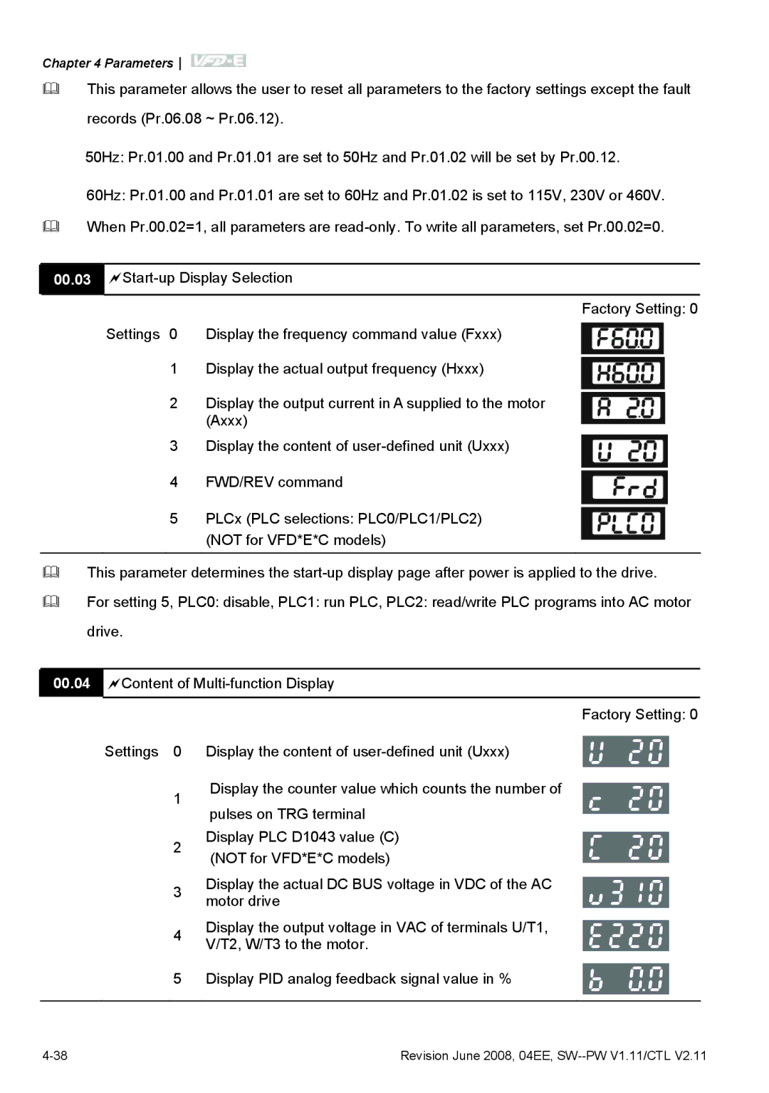 Delta Electronics VFD-E manual Factory Setting 