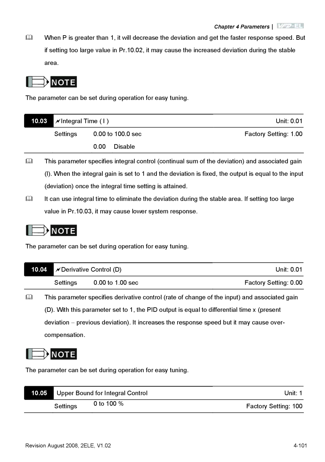 Delta Electronics VFD-EL manual 10.03, 10.04, 10.05 