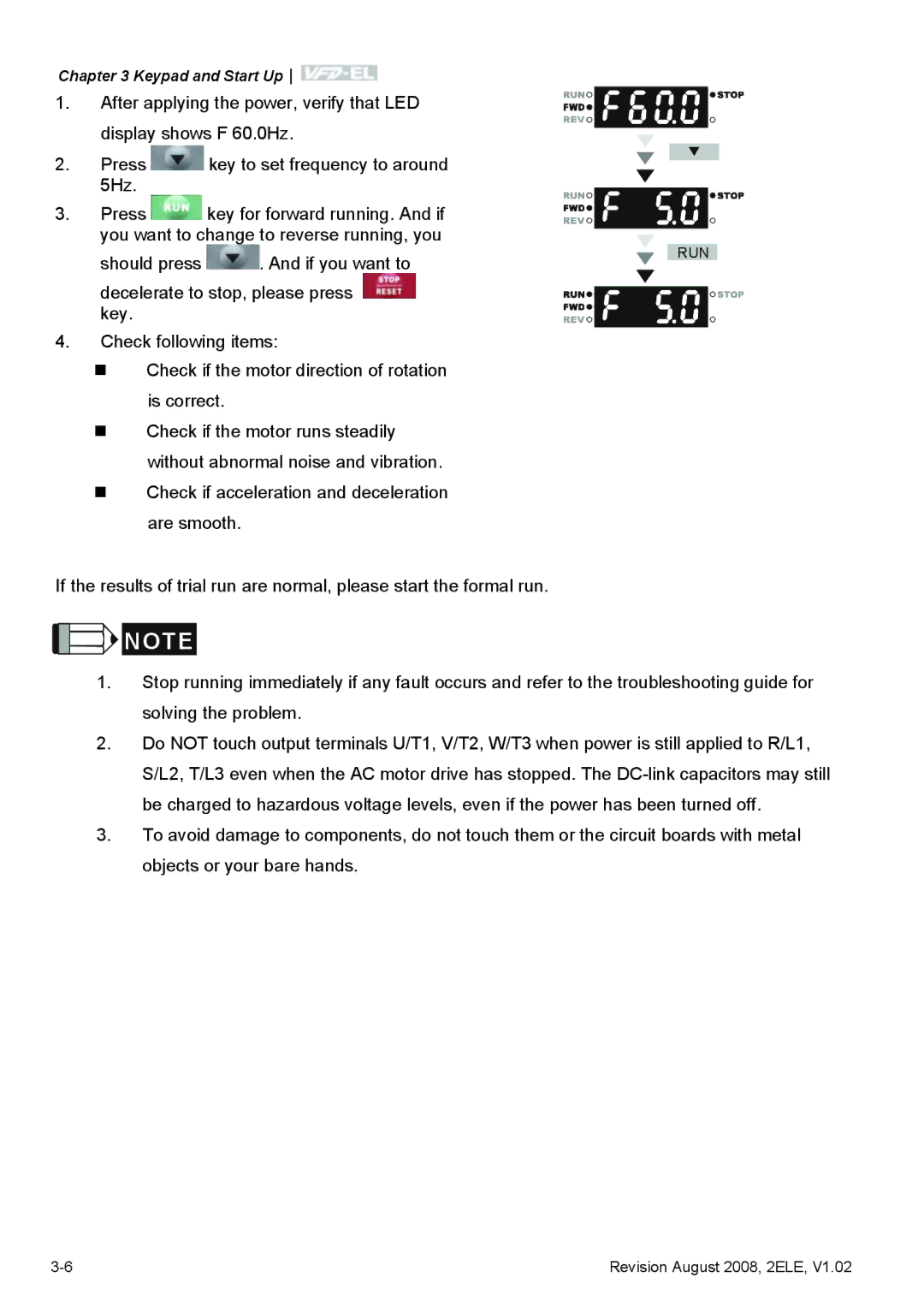 Delta Electronics VFD-EL manual Run 