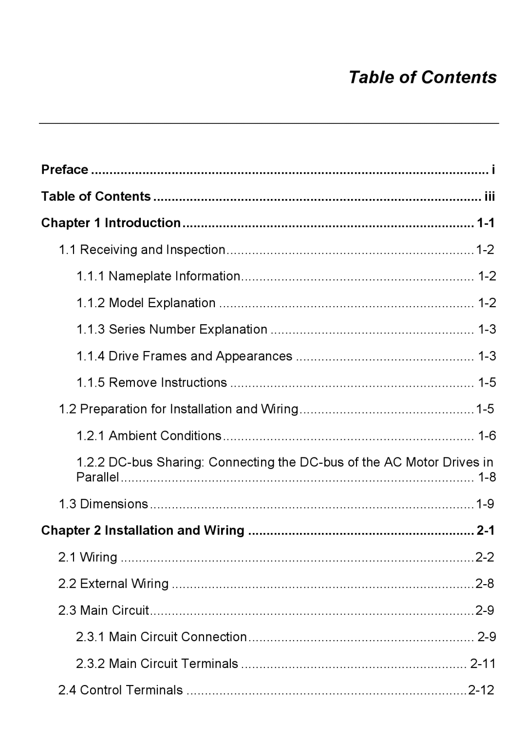 Delta Electronics VFD-EL manual Table of Contents 