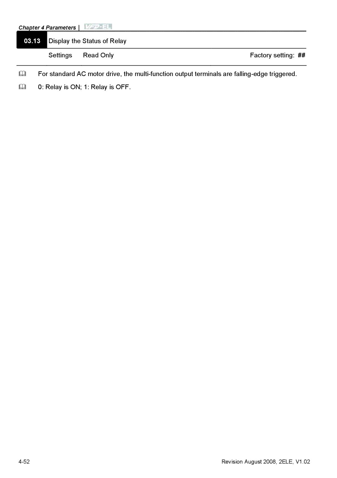 Delta Electronics VFD-EL manual Parameters 