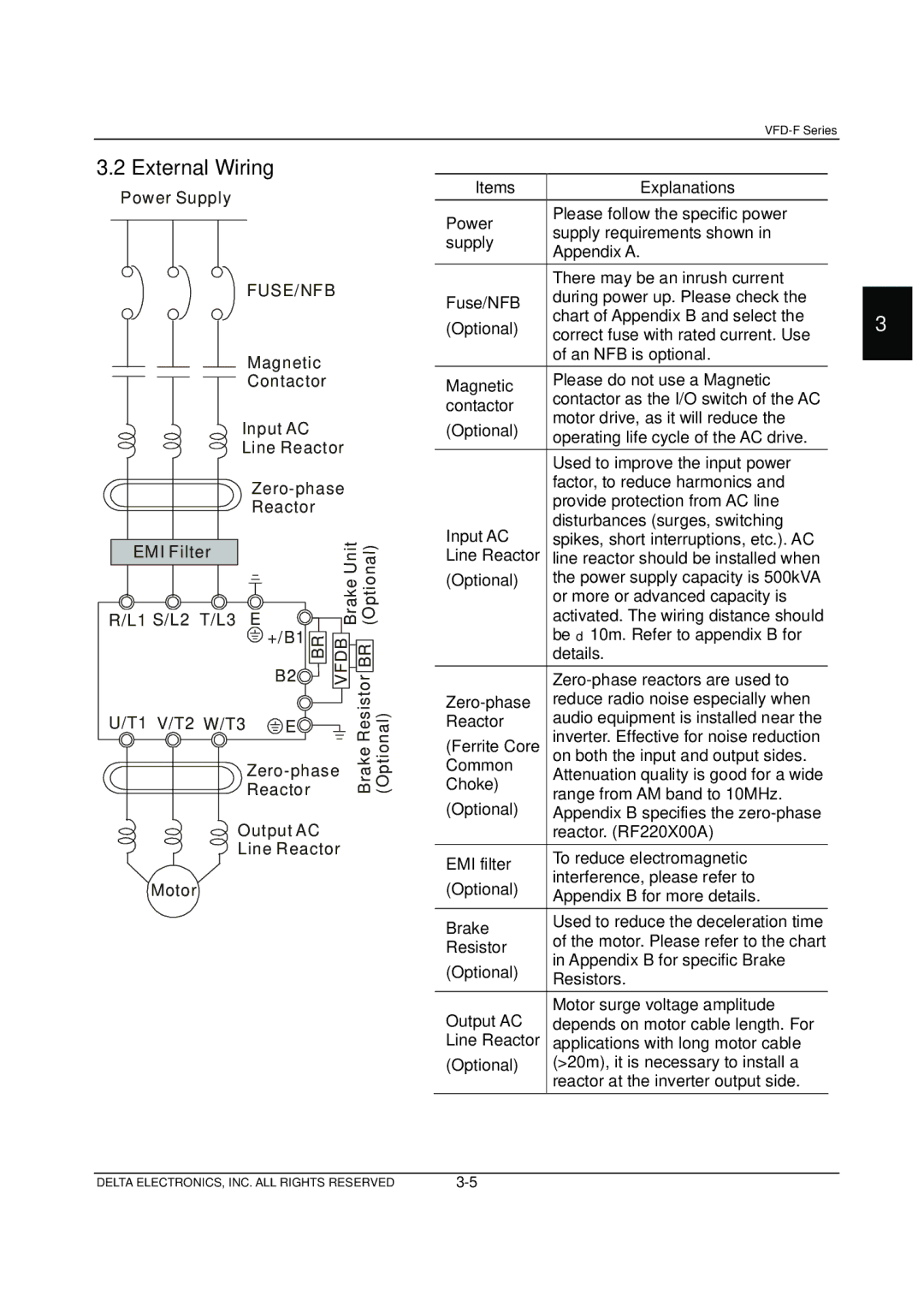 Delta Electronics VFD-F Series manual External Wiring, Fuse/Nfb 