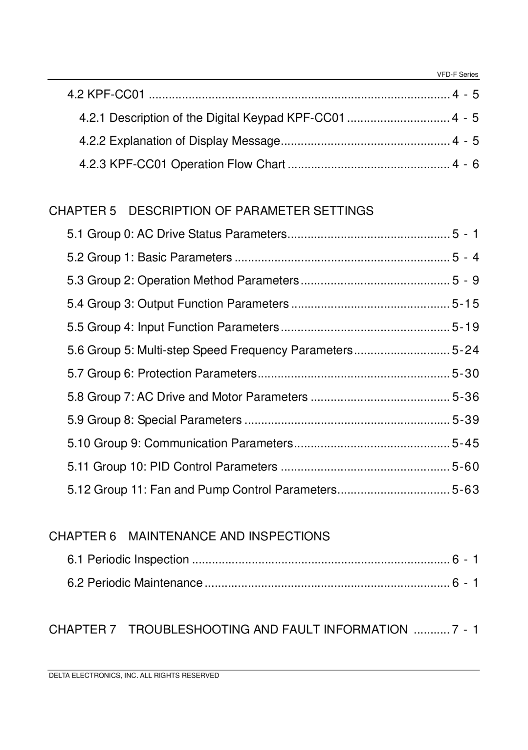 Delta Electronics VFD-F Series manual Maintenance and Inspections 