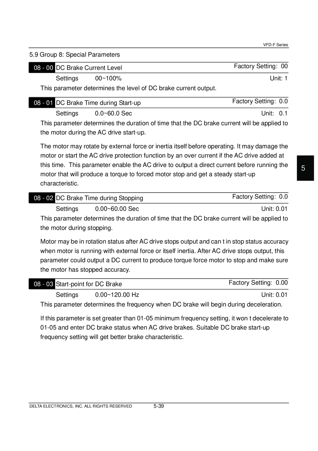 Delta Electronics VFD-F Series manual Group 8 Special Parameters 