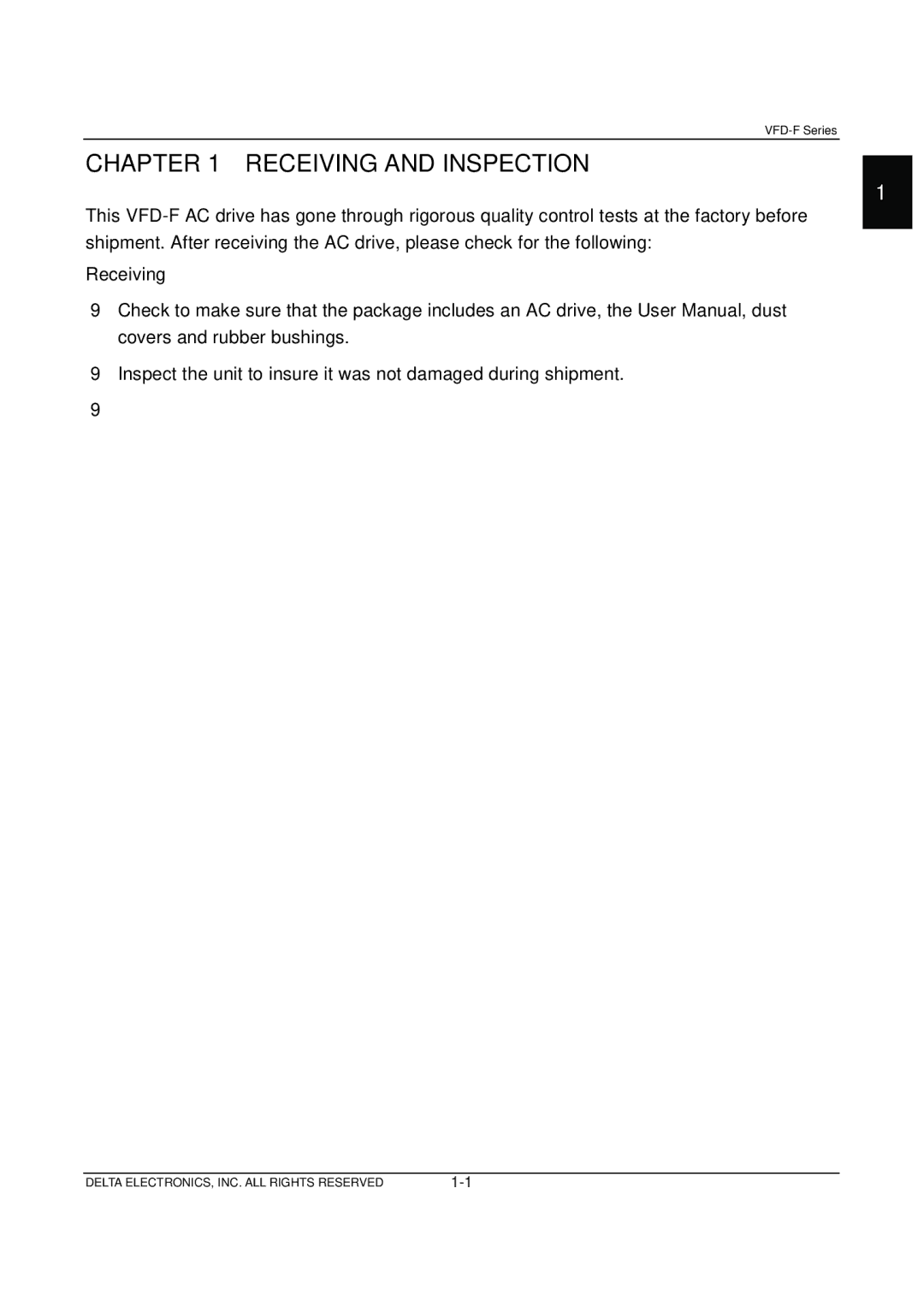 Delta Electronics VFD-F Series manual Receiving and Inspection, Model Explanation 