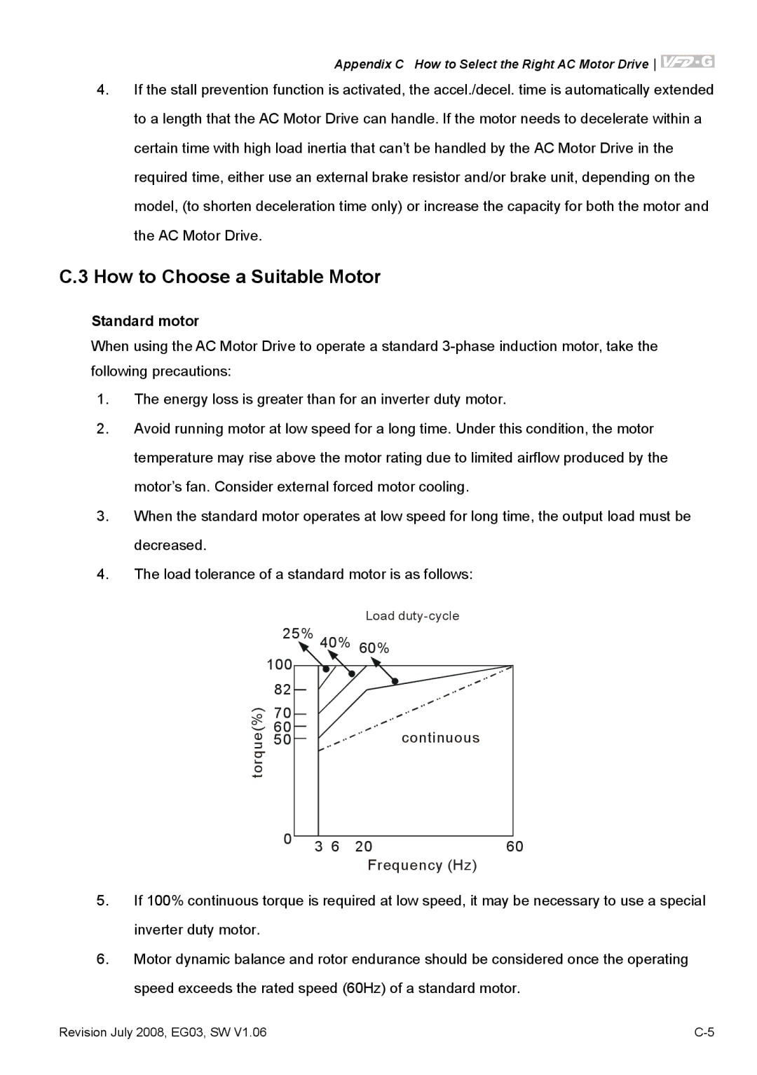 Delta Electronics VFD-G manual How to Choose a Suitable Motor, Standard motor 